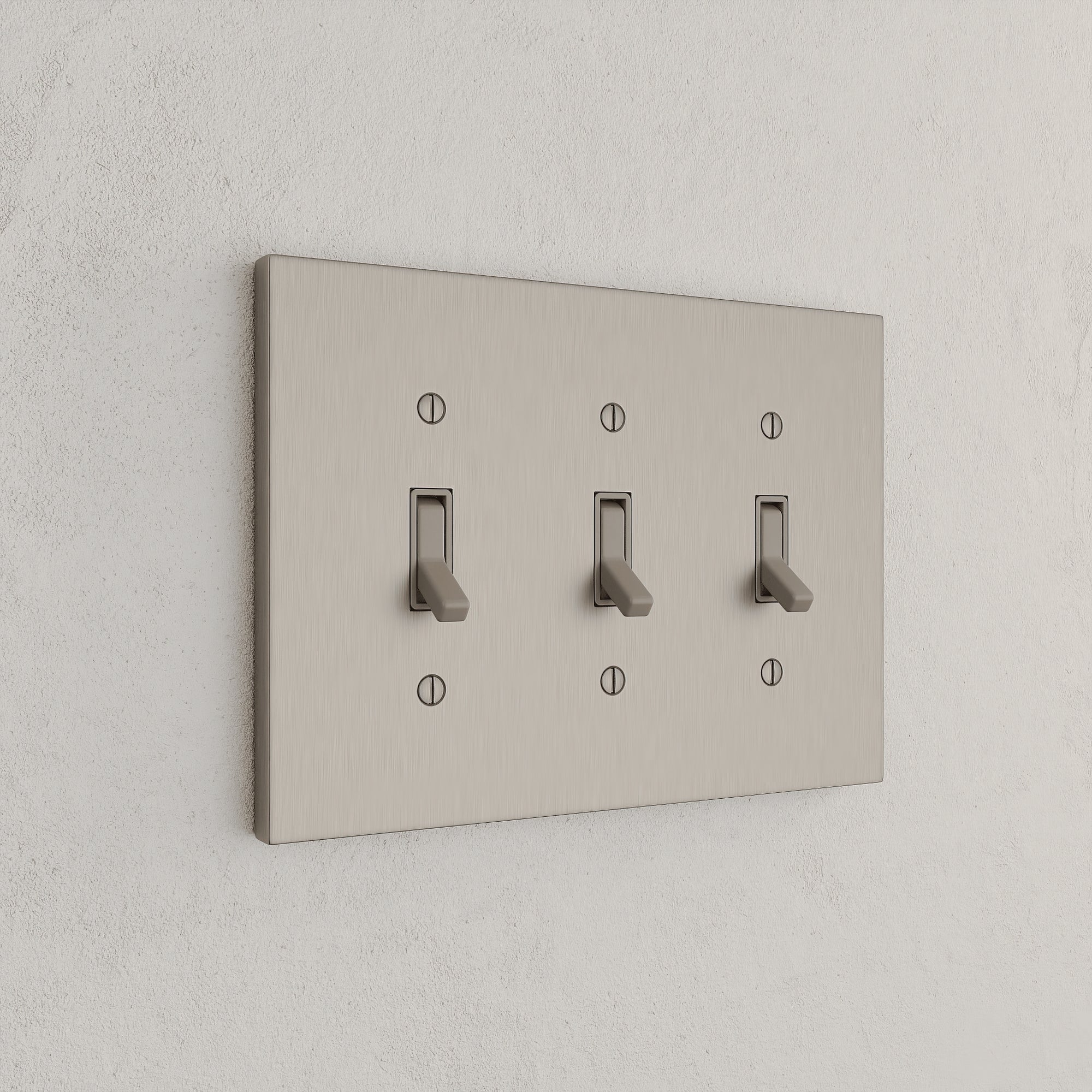 Solid brass Futura Toggle Wall Plate – Triple in Satin Nickel finish