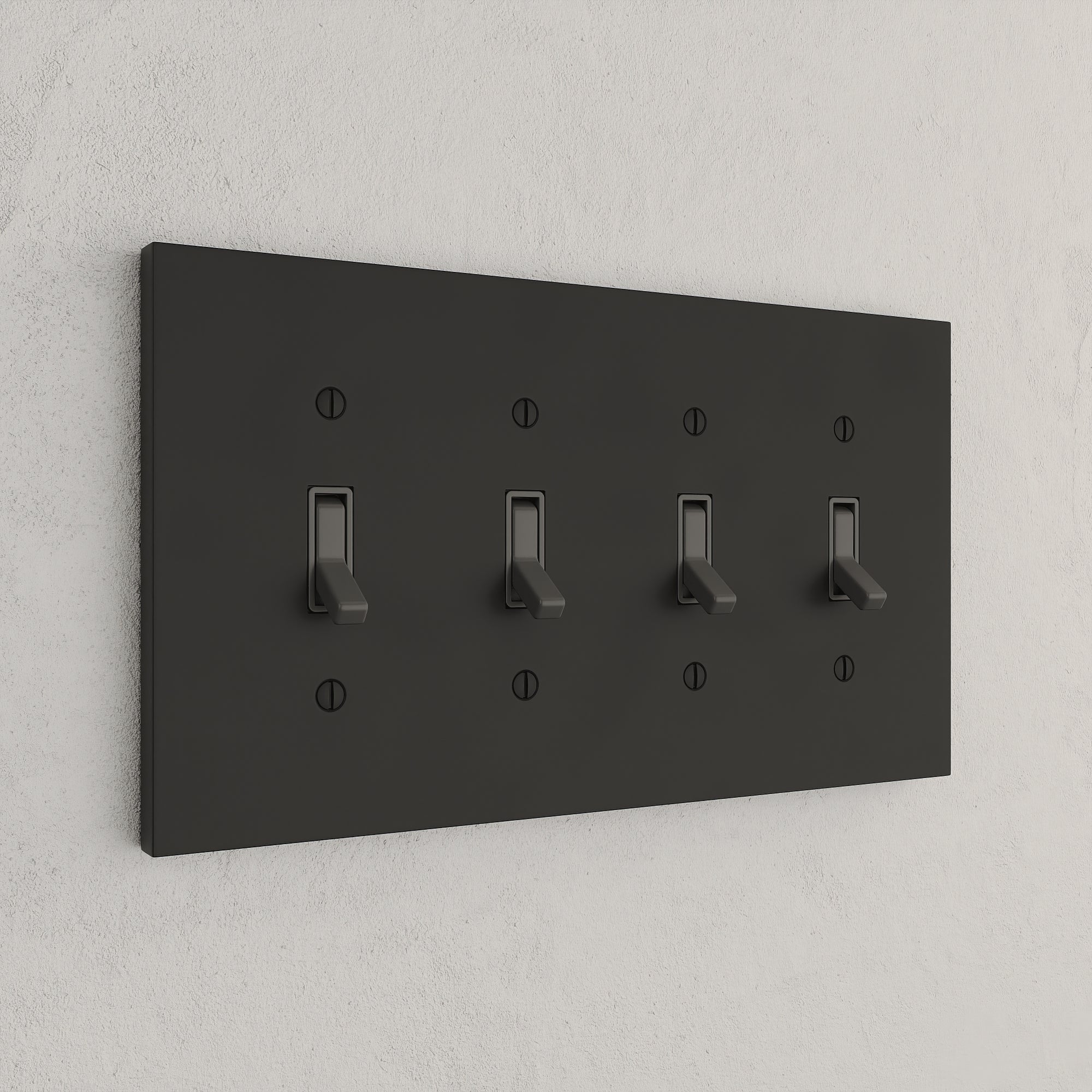 Solid brass Futura Toggle Wall Plate – Quad in Coal Black Brass finish
