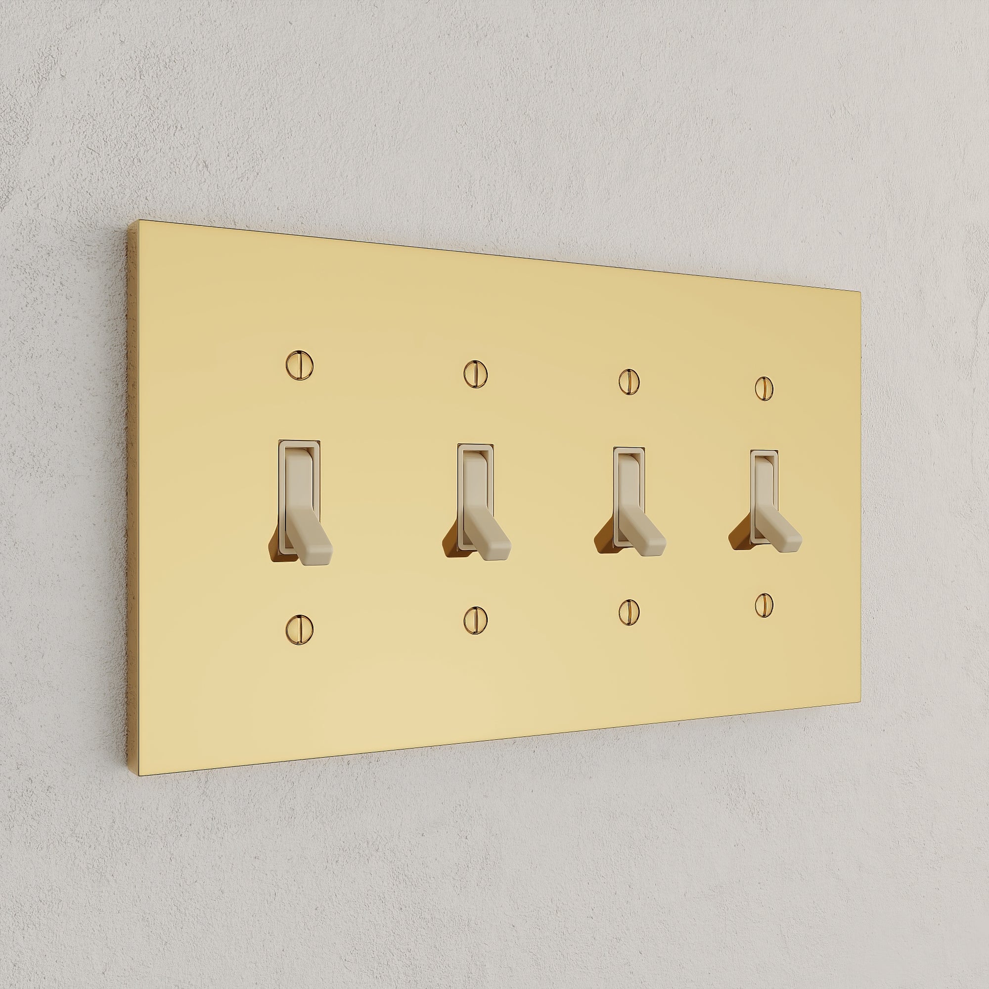 Solid brass Futura Toggle Wall Plate – Quad in Polished Brass finish
