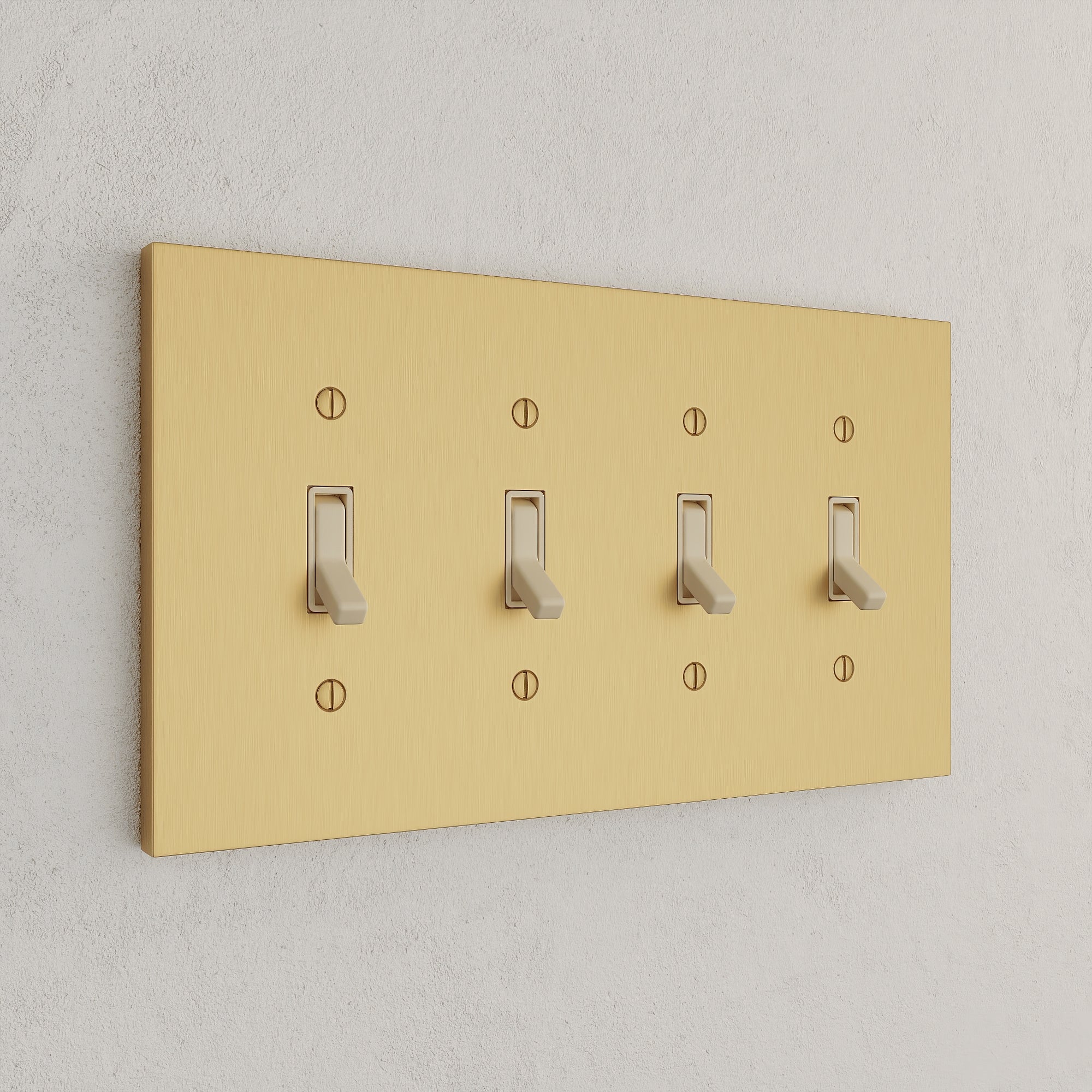 Solid brass Futura Toggle Wall Plate – Quad in Satin Brass finish