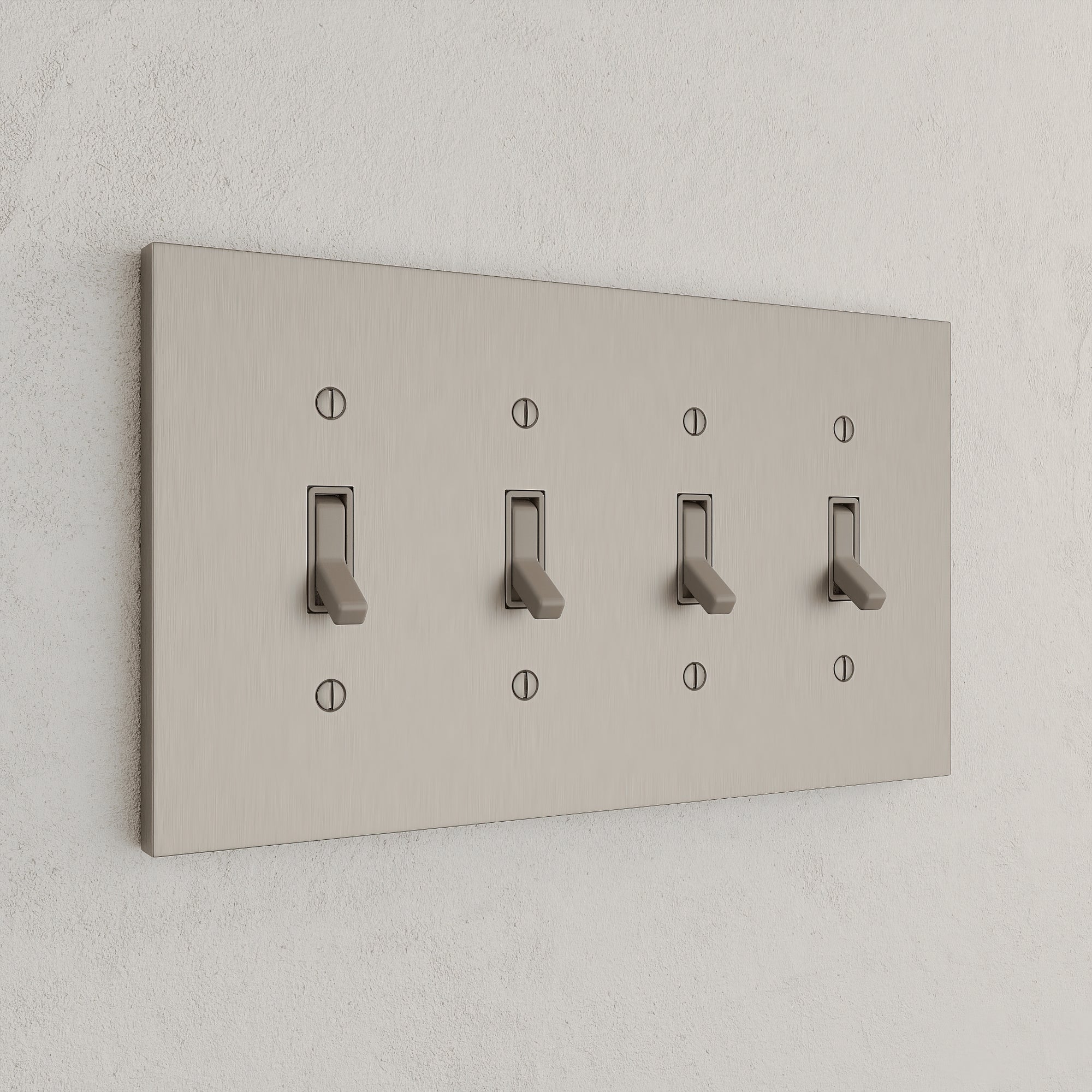 Solid brass Futura Toggle Wall Plate – Quad in Satin Nickel finish
