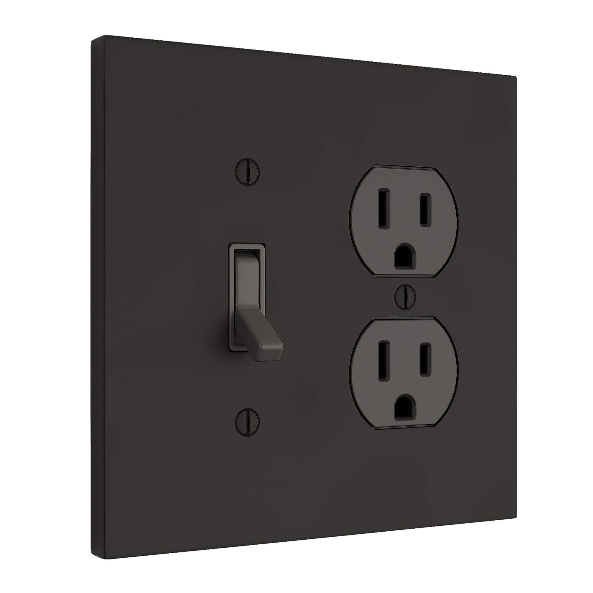 Solid brass Futura Toggle &amp; Outlet Wall Plate – Double in Coal Black Brass finish
