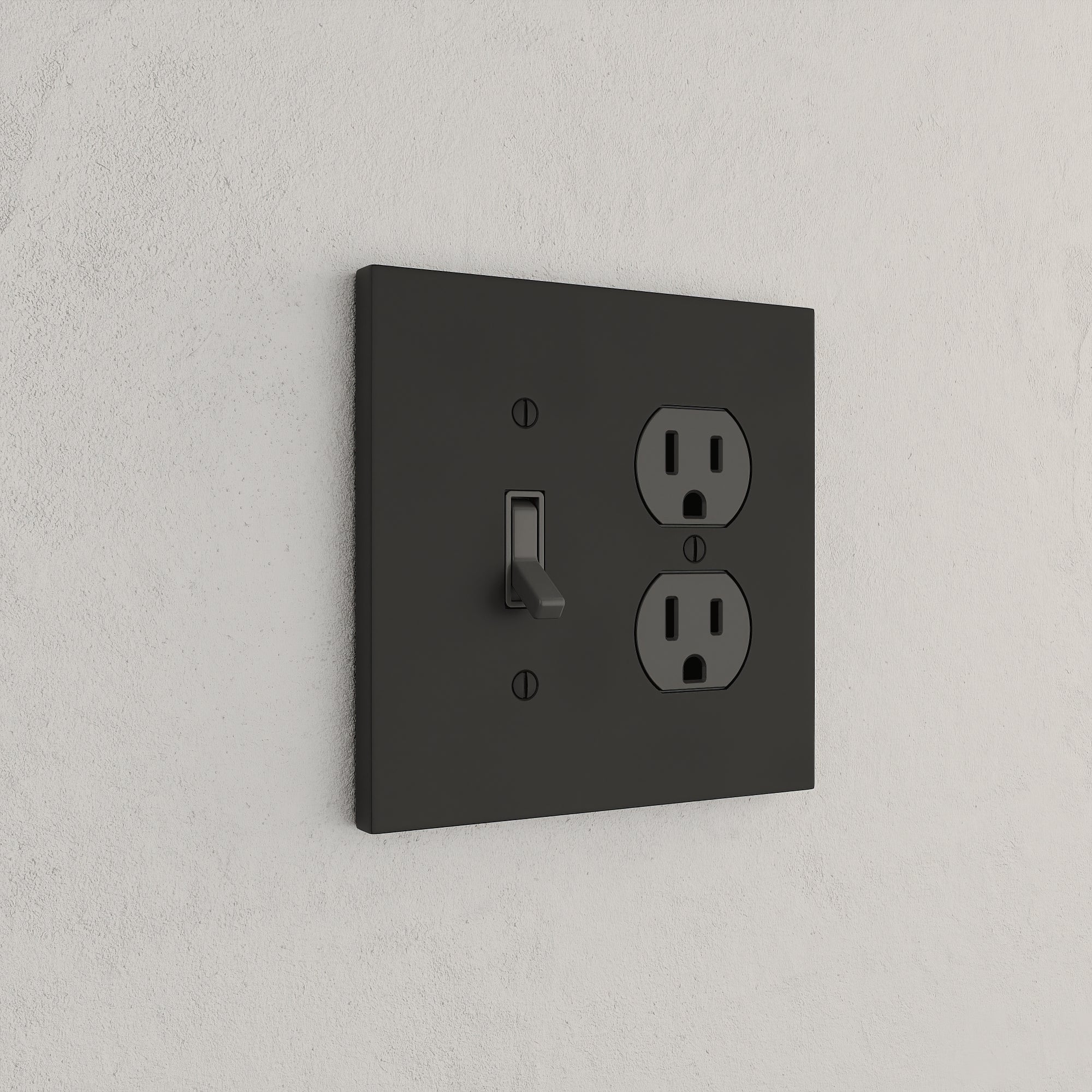 Solid brass Futura Toggle &amp; Outlet Wall Plate – Double in Coal Black Brass finish
