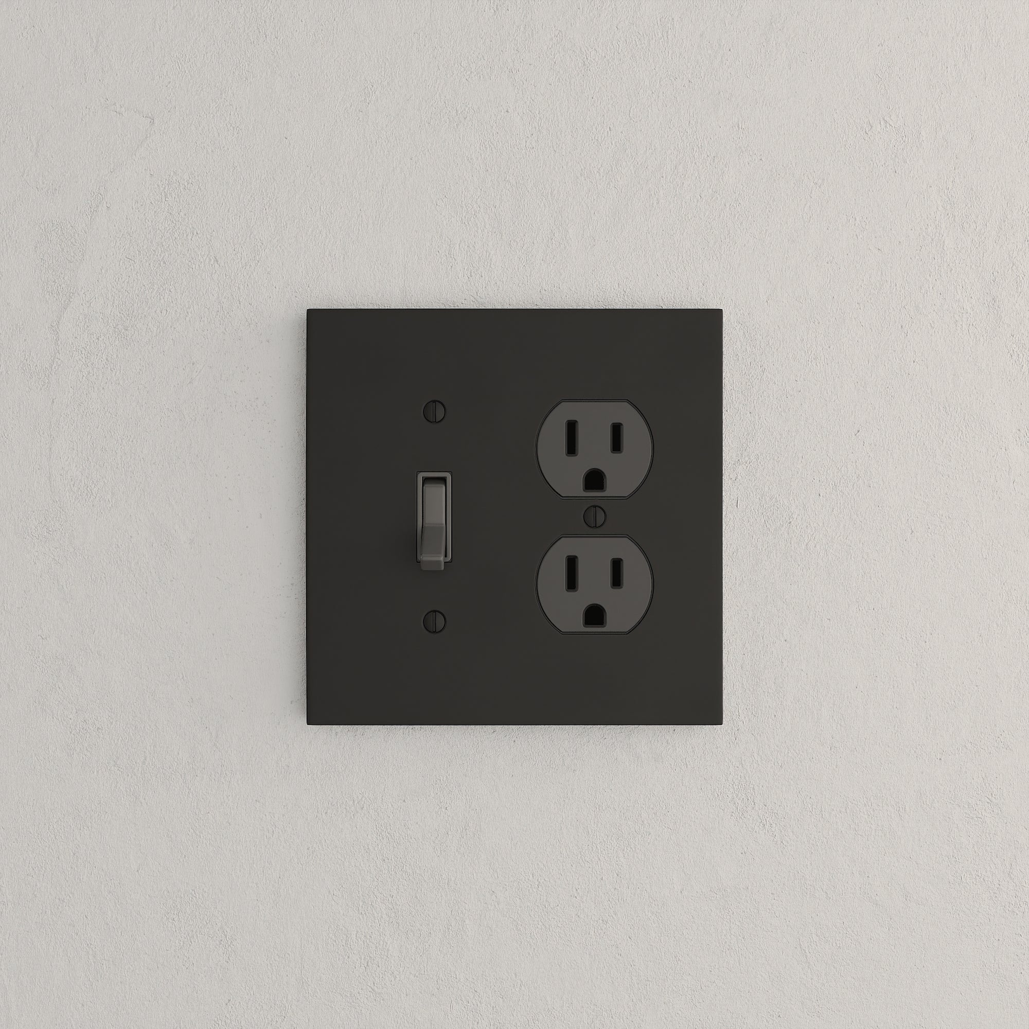 Solid brass Futura Toggle &amp; Outlet Wall Plate – Double in Coal Black Brass finish