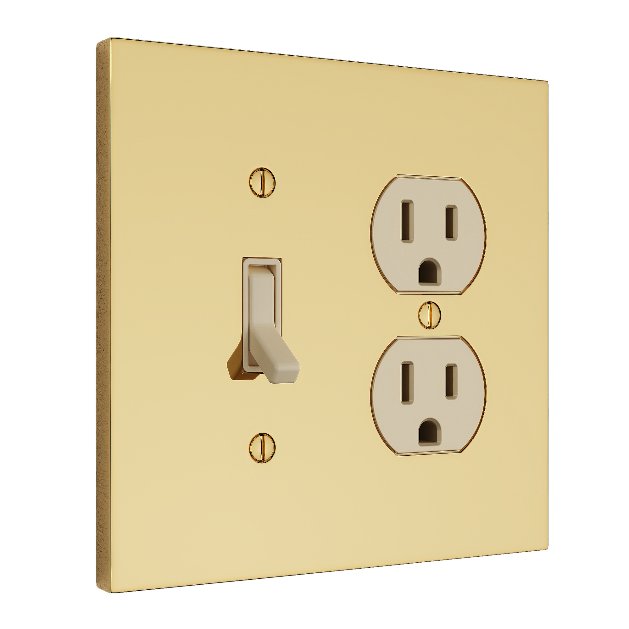 Solid brass Futura Toggle &amp; Outlet Wall Plate – Double in Polished Brass finish