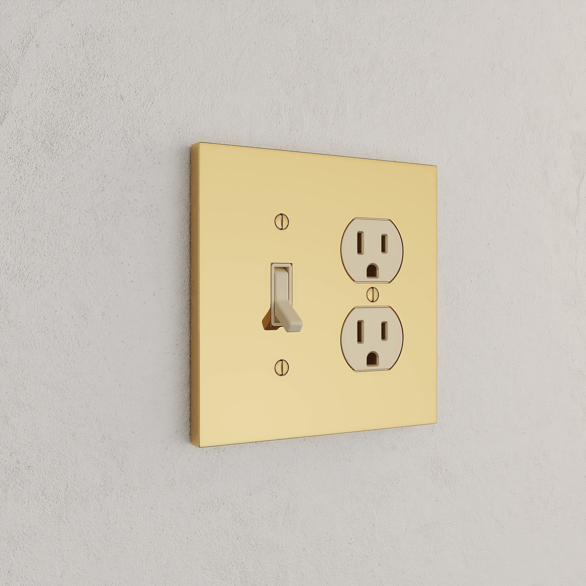 Solid brass Futura Toggle &amp; Outlet Wall Plate – Double in Polished Brass finish