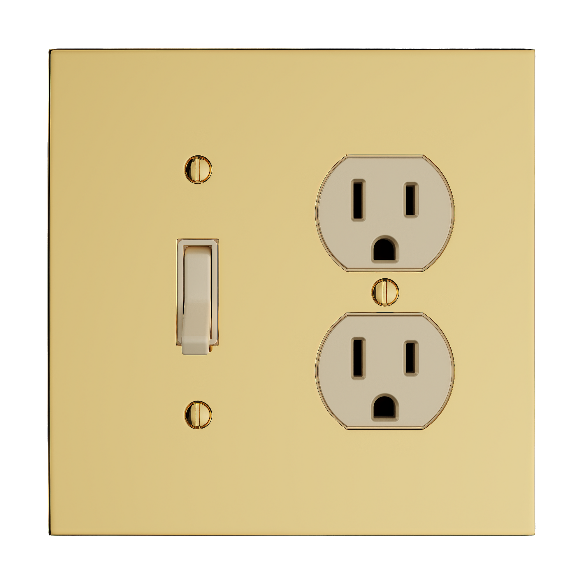 Solid brass Futura Toggle &amp; Outlet Wall Plate – Double in Polished Brass finish