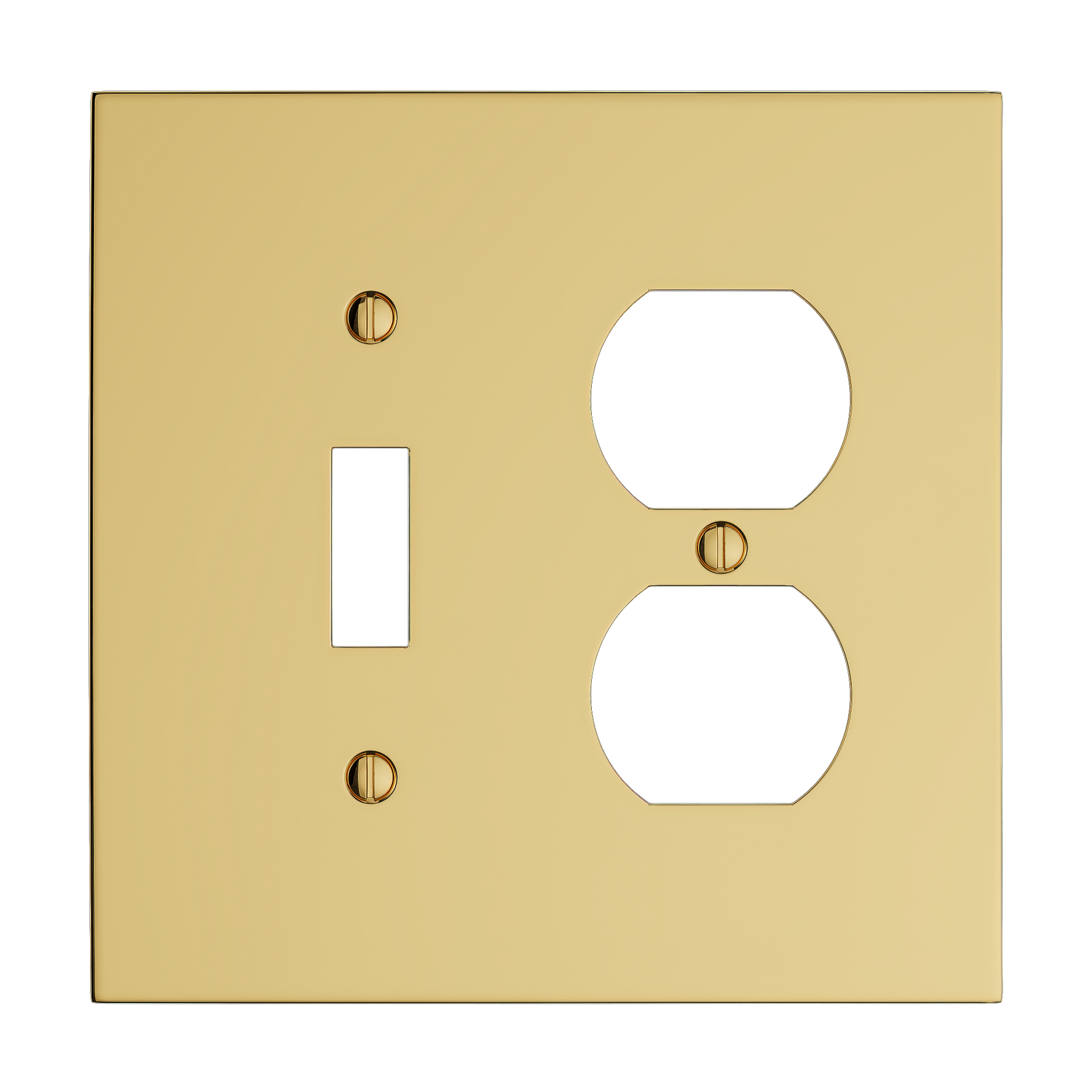 Solid brass Futura Toggle &amp; Outlet Wall Plate – Double in Polished Brass finish