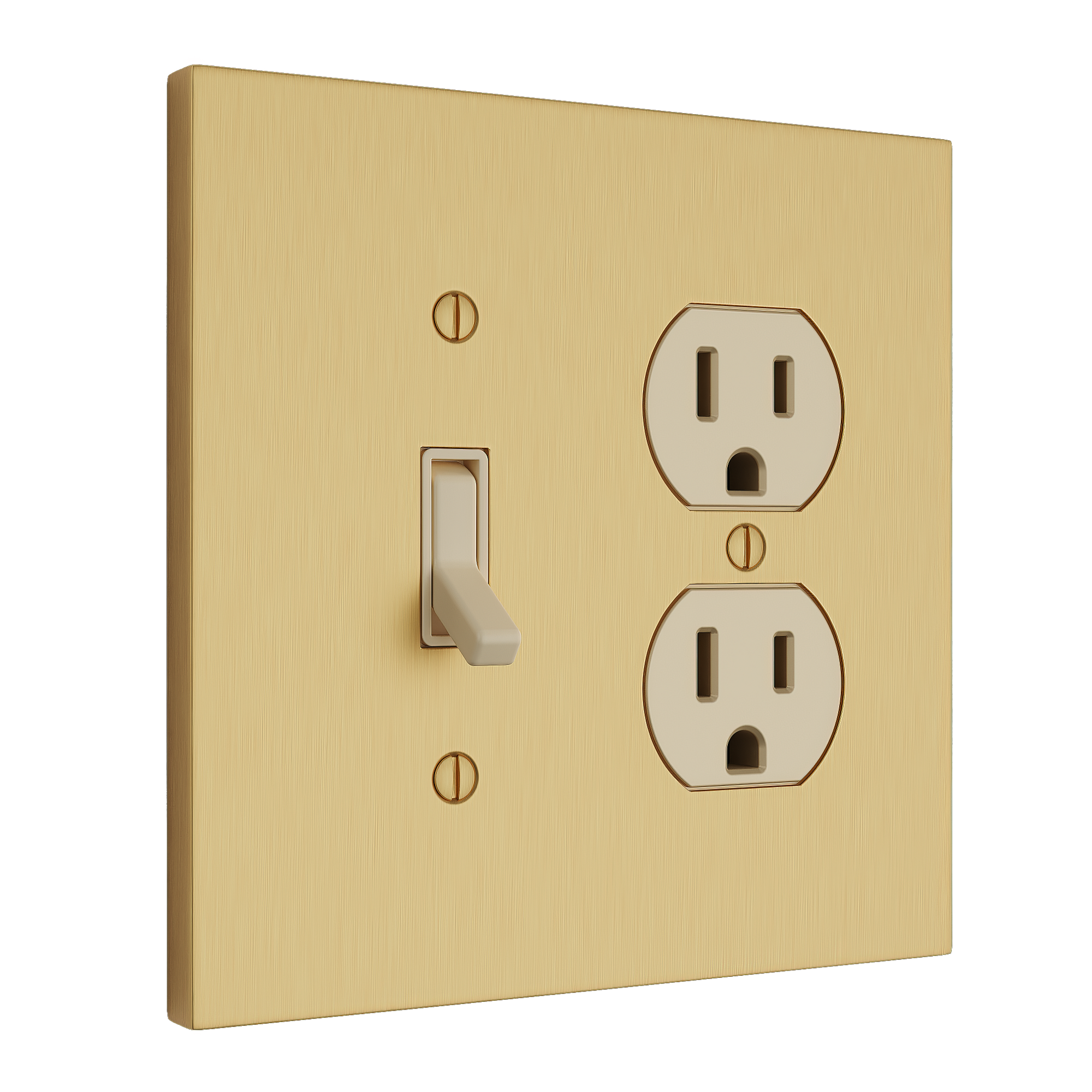 Solid brass Futura Toggle &amp; Outlet Wall Plate – Double in Satin Brass finish