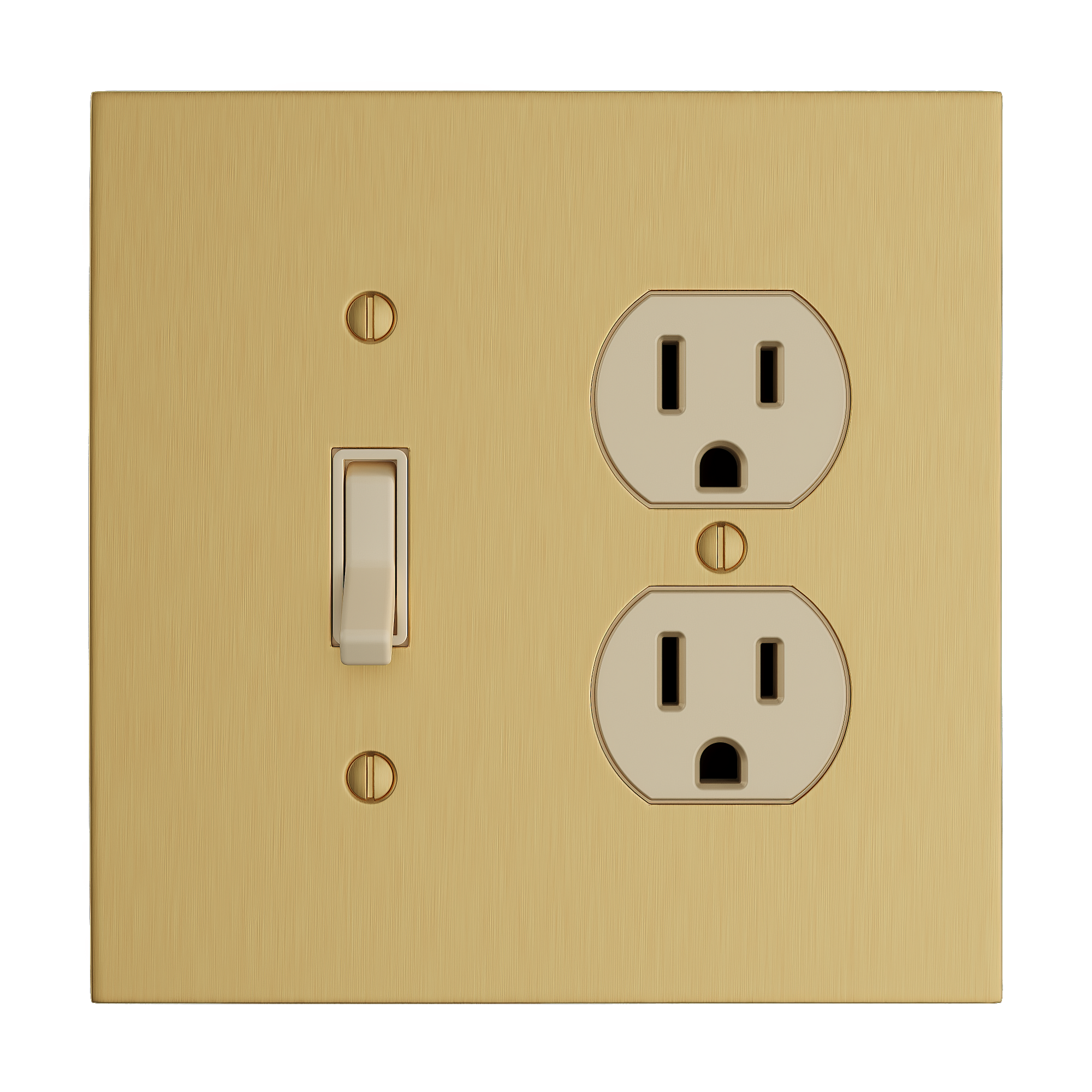 Solid brass Futura Toggle &amp; Outlet Wall Plate – Double in Satin Brass finish