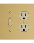 Solid brass Futura Toggle & Outlet Wall Plate – Double in Satin Brass finish
