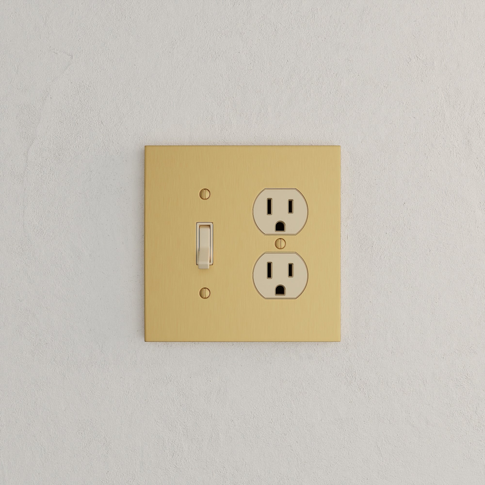 Solid brass Futura Toggle &amp; Outlet Wall Plate – Double in Satin Brass finish