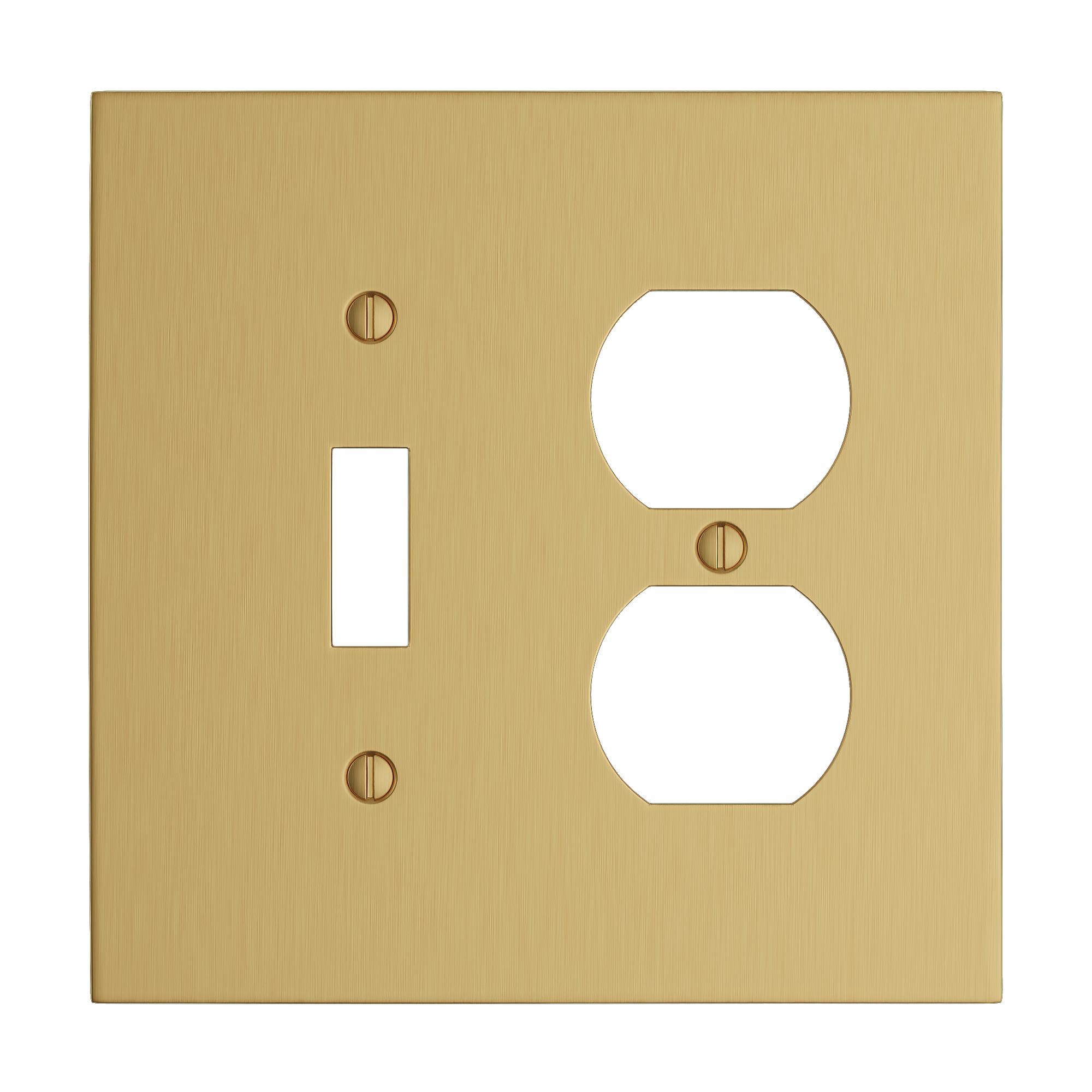 Solid brass Futura Toggle &amp; Outlet Wall Plate – Double in Satin Brass finish