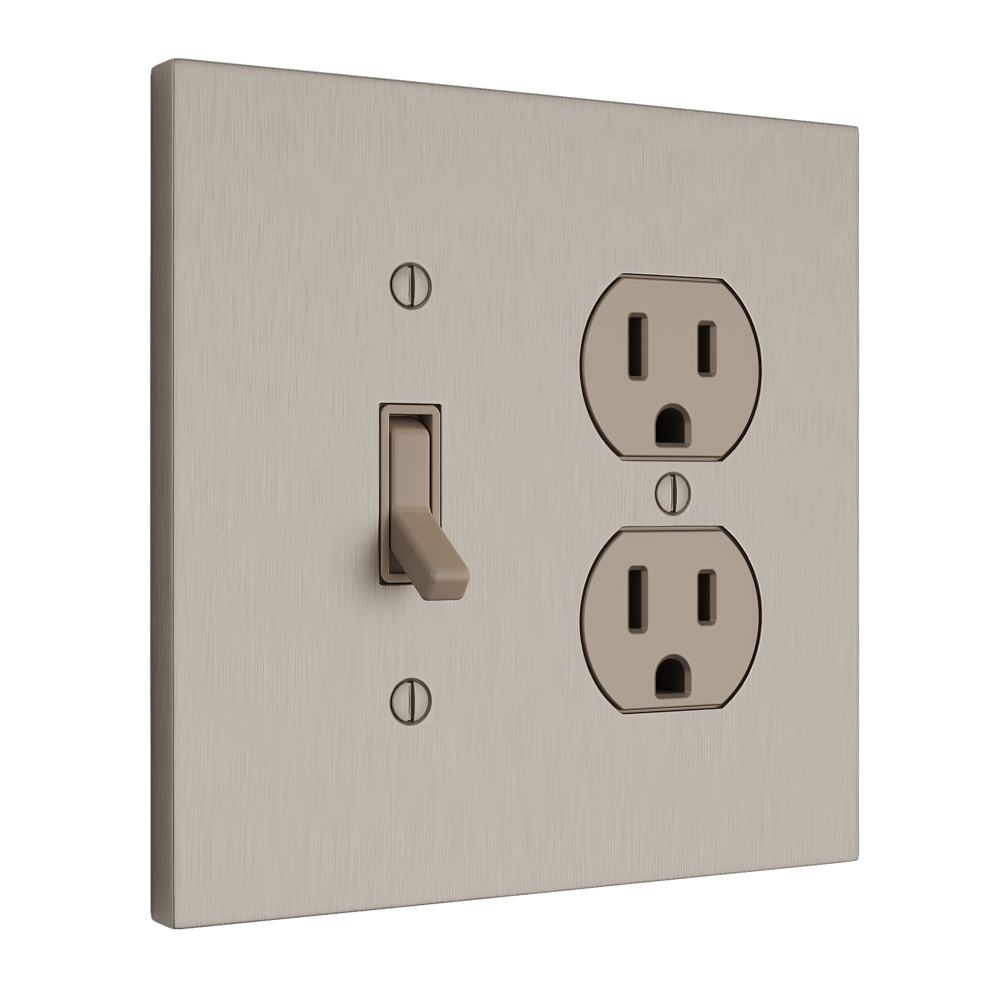 Solid brass Futura Toggle &amp; Outlet Wall Plate – Double in Satin Nickel finish
