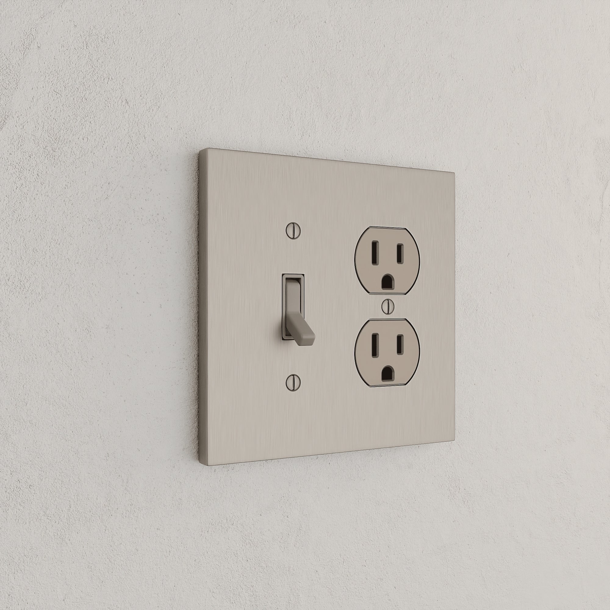 Solid brass Futura Toggle &amp; Outlet Wall Plate – Double in Satin Nickel finish