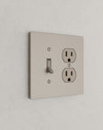 Solid brass Futura Toggle & Outlet Wall Plate – Double in Satin Nickel finish
