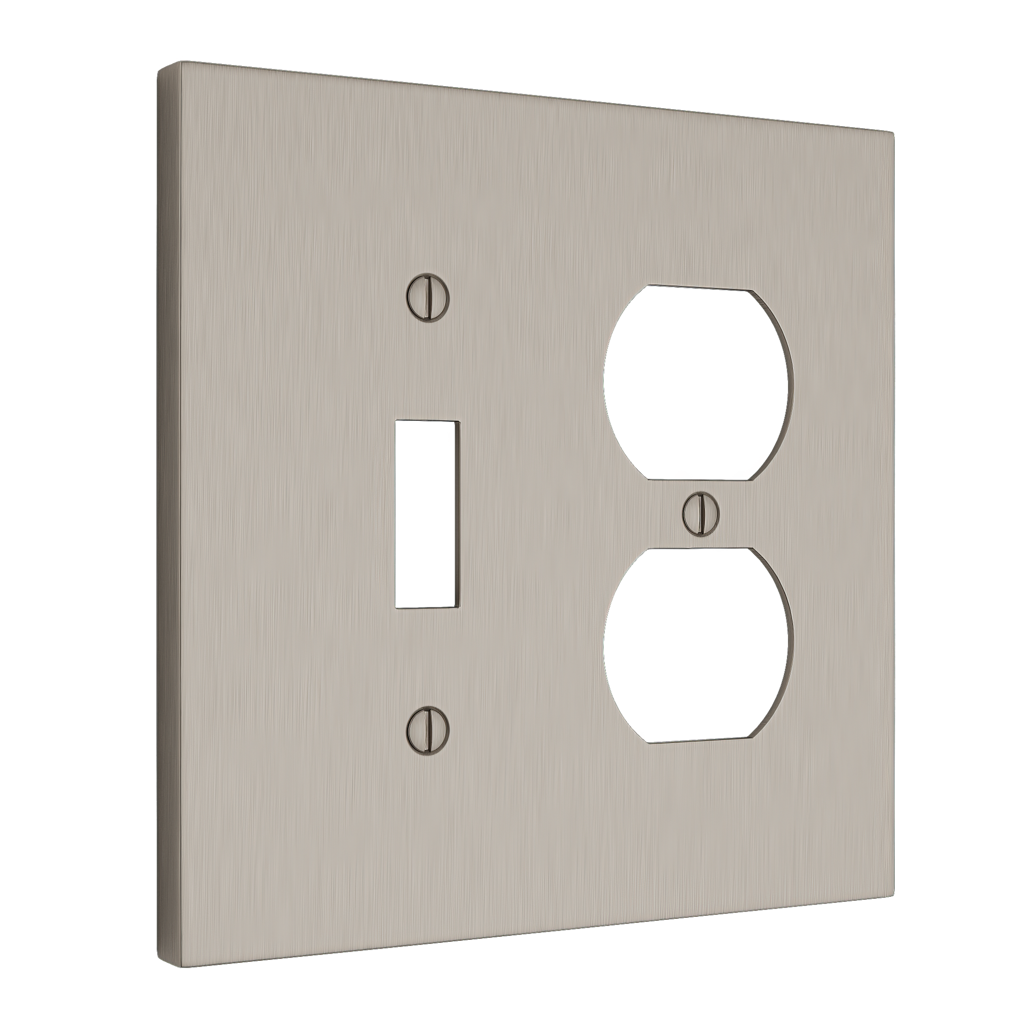 Solid brass Futura Toggle & Outlet Wall Plate – Double in Satin Nickel finish