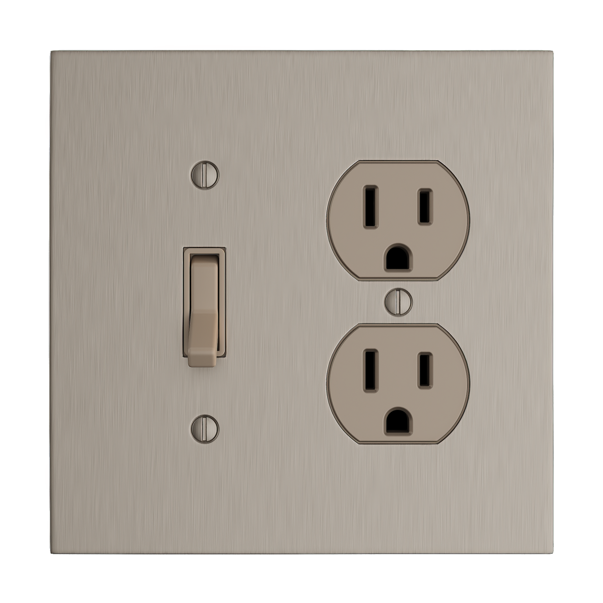 Solid brass Futura Toggle &amp; Outlet Wall Plate – Double in Satin Nickel finish