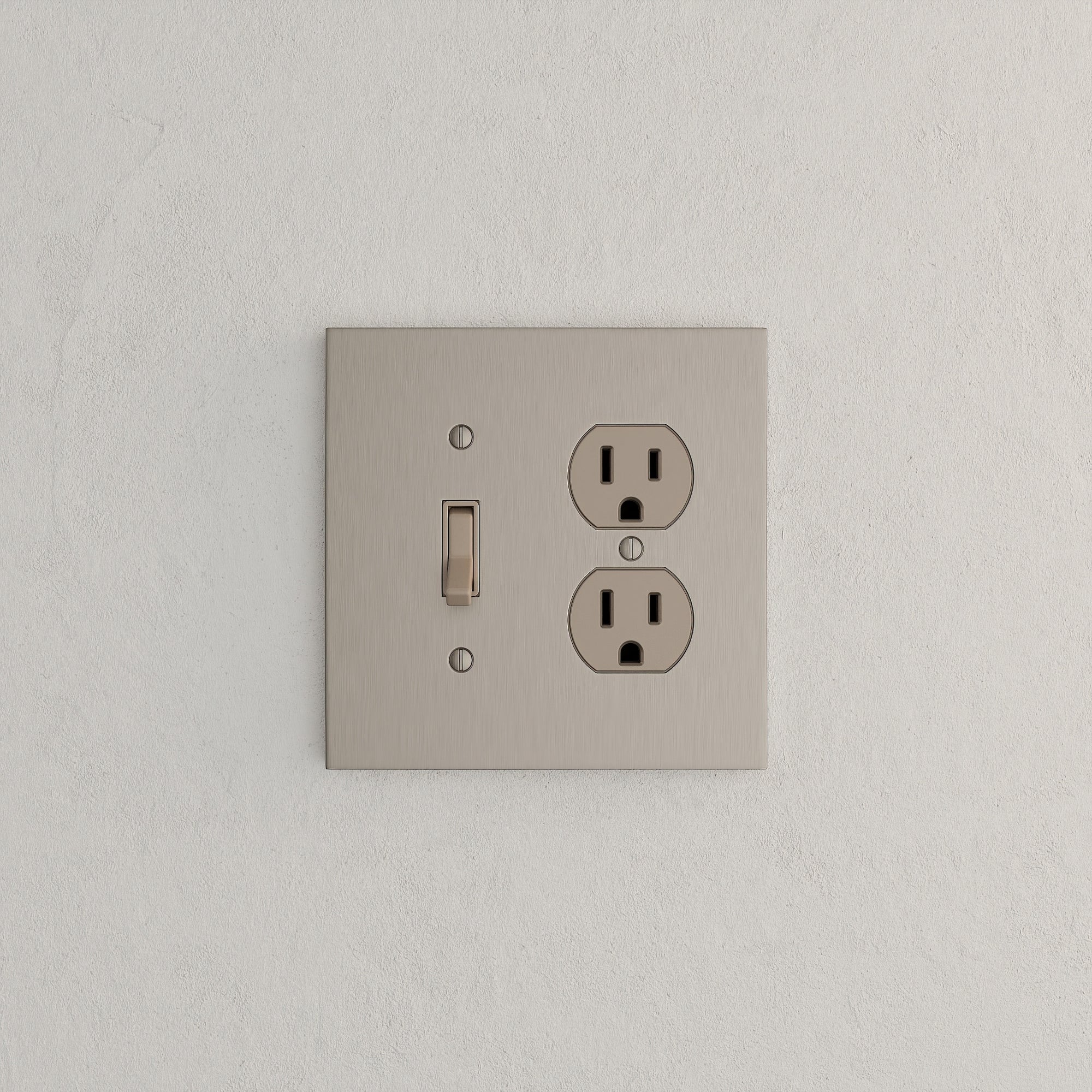Solid brass Futura Toggle &amp; Outlet Wall Plate – Double in Satin Nickel finish