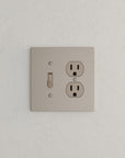 Solid brass Futura Toggle & Outlet Wall Plate – Double in Satin Nickel finish