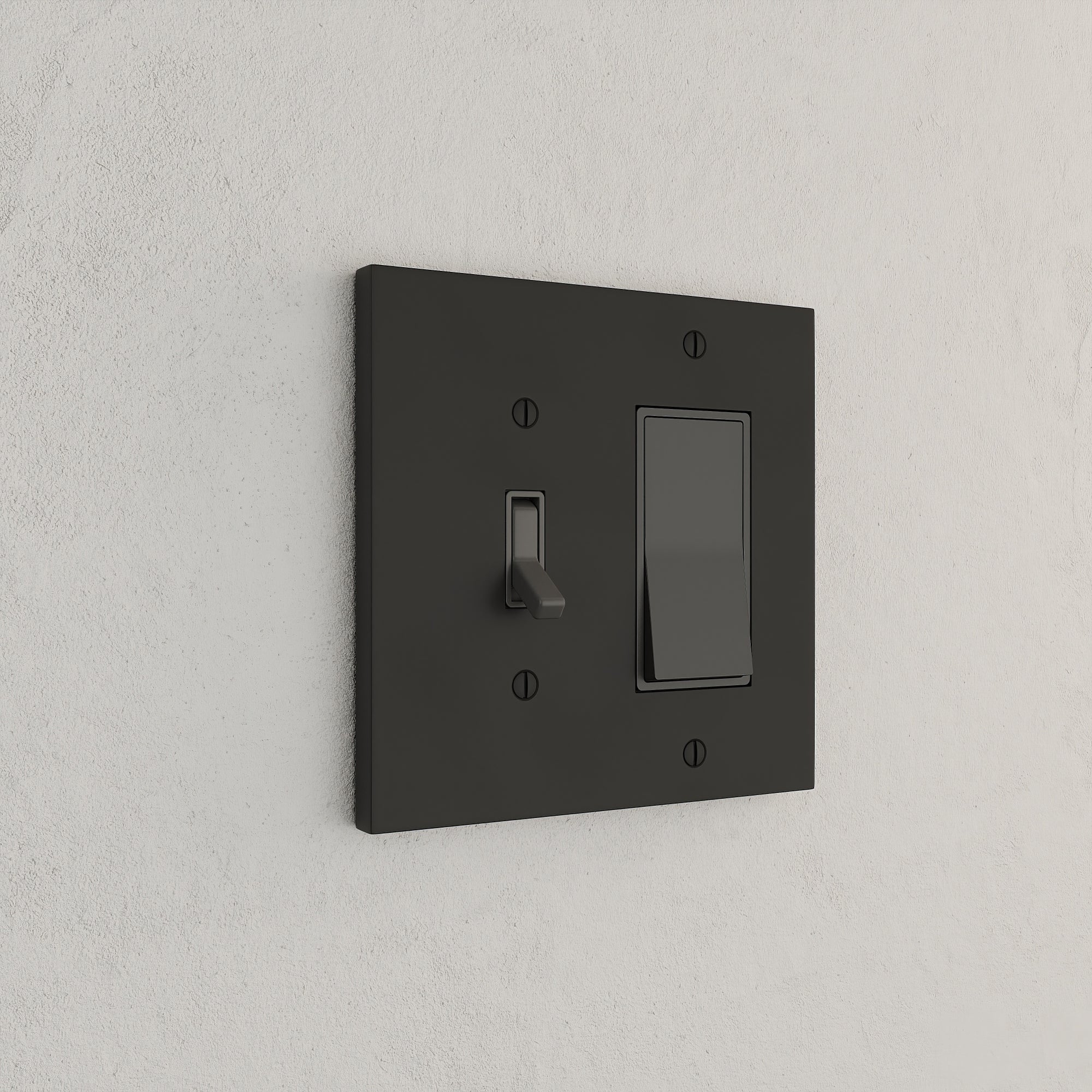 Solid brass Futura Toggle &amp; Open Wall Plate – Double in Coal Black Brass finish