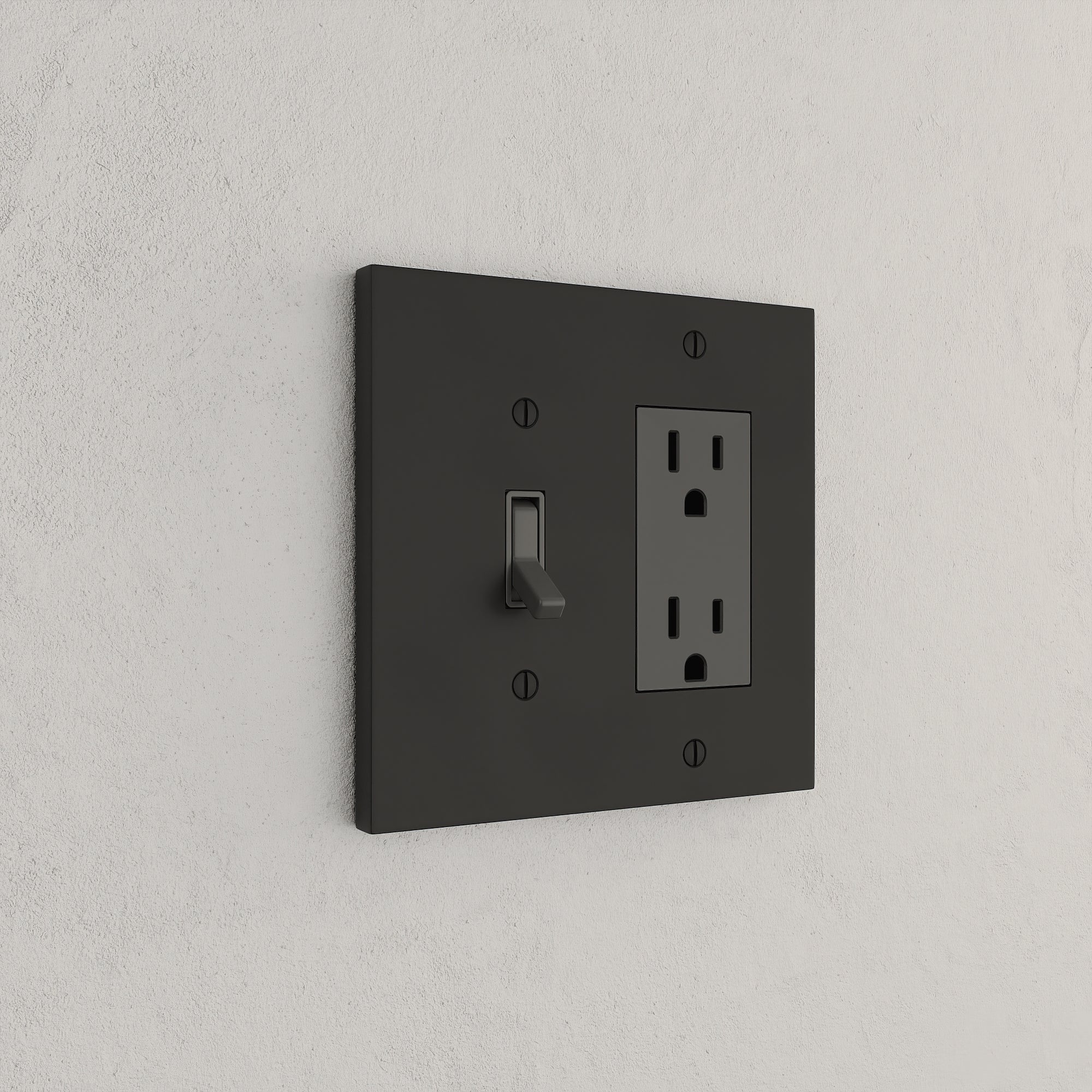 Solid brass Futura Toggle &amp; Open Wall Plate – Double in Coal Black Brass finish