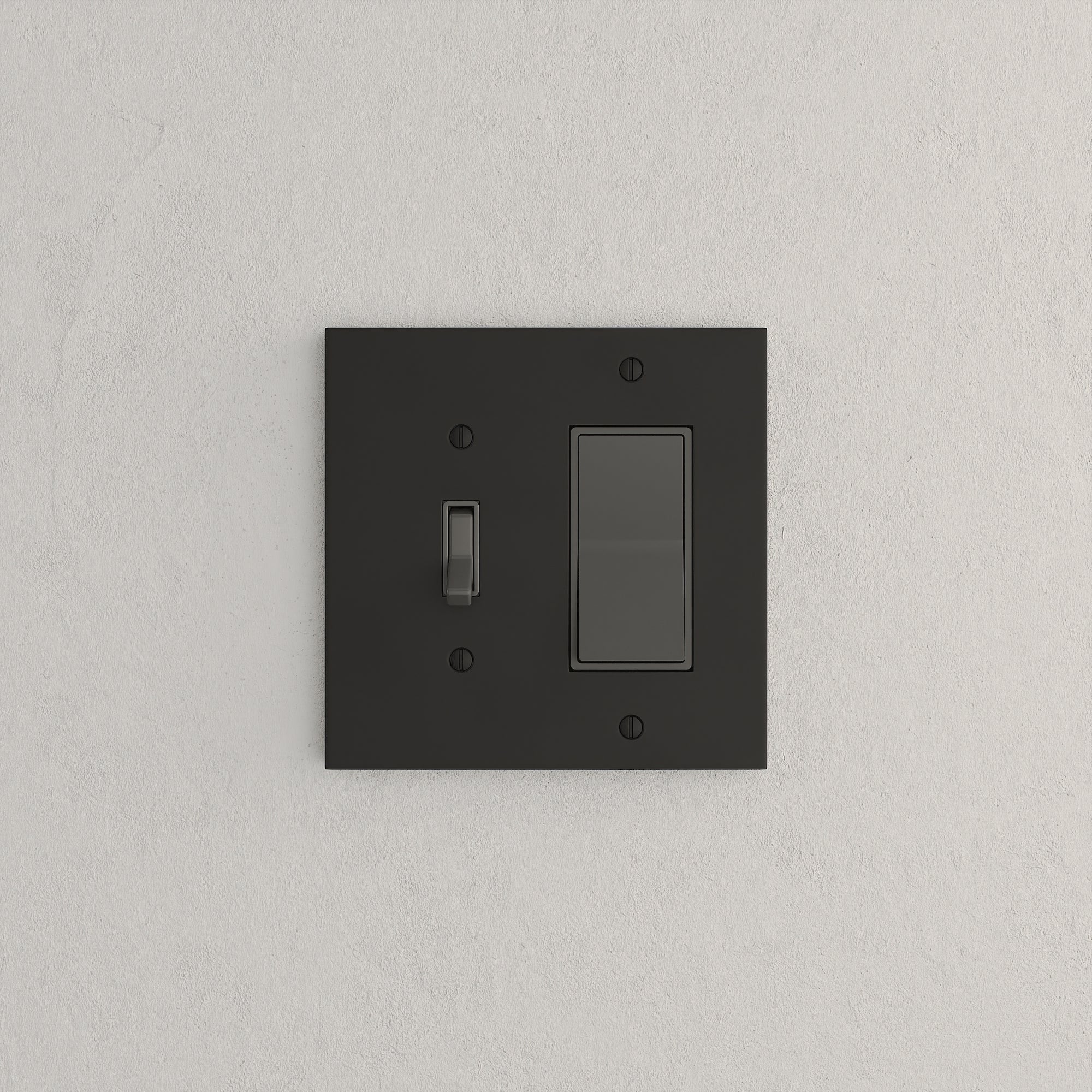 Solid brass Futura Toggle &amp; Open Wall Plate – Double in Coal Black Brass finish