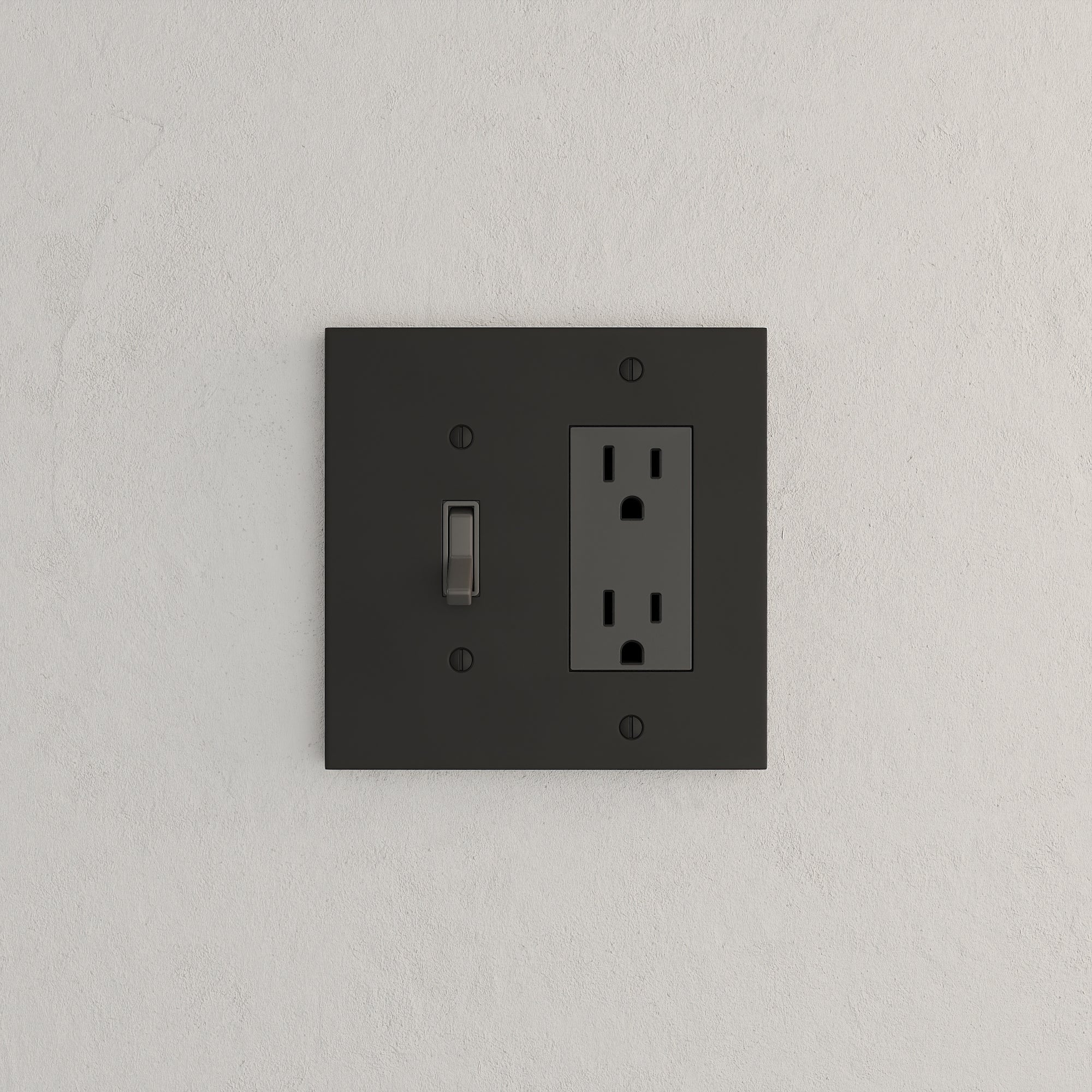 Solid brass Futura Toggle &amp; Open Wall Plate – Double in Coal Black Brass finish