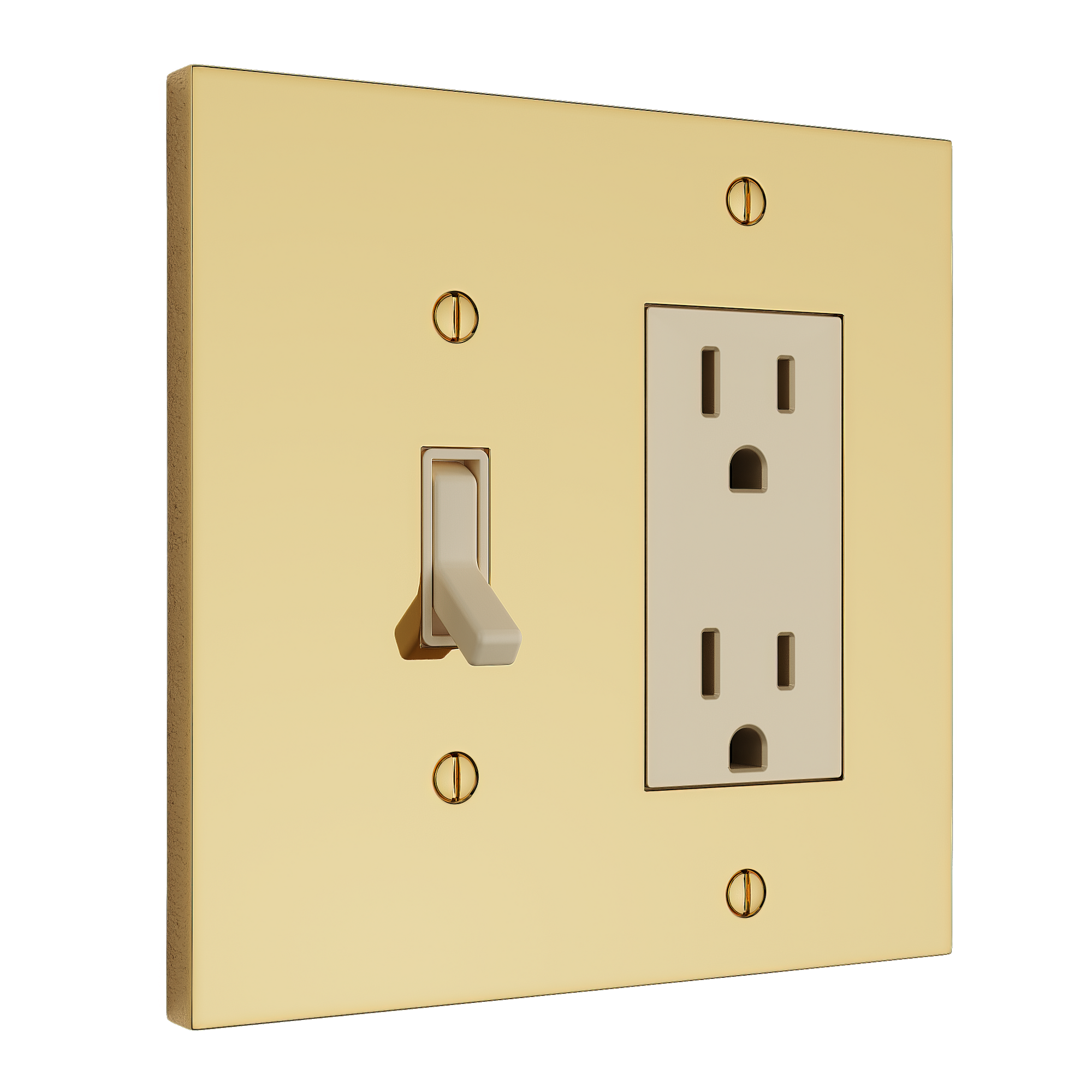 Solid brass Futura Toggle &amp; Open Wall Plate – Double in Polished Brass finish
