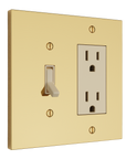 Solid brass Futura Toggle & Open Wall Plate – Double in Polished Brass finish