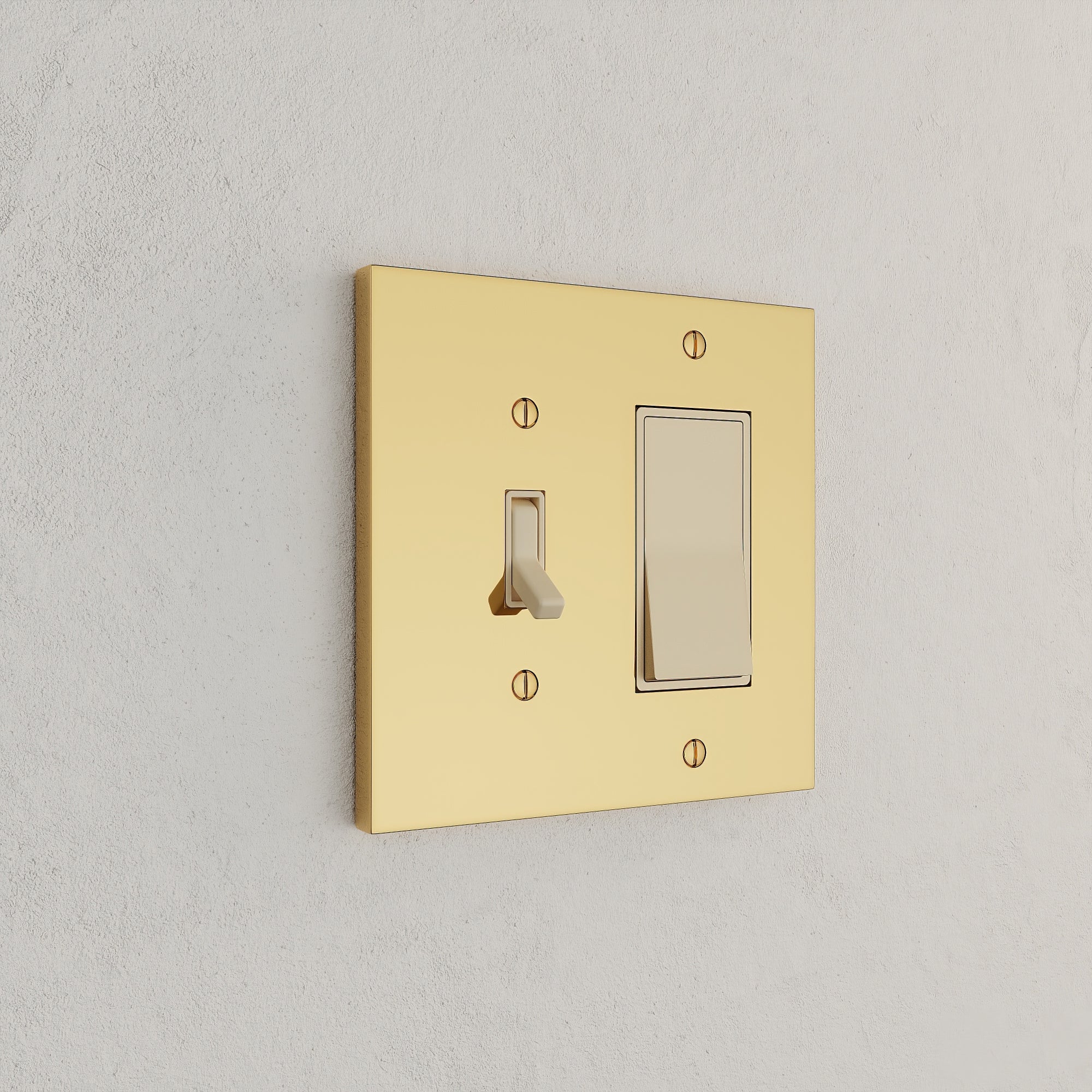 Solid brass Futura Toggle &amp; Open Wall Plate – Double in Polished Brass finish