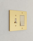 Solid brass Futura Toggle & Open Wall Plate – Double in Polished Brass finish