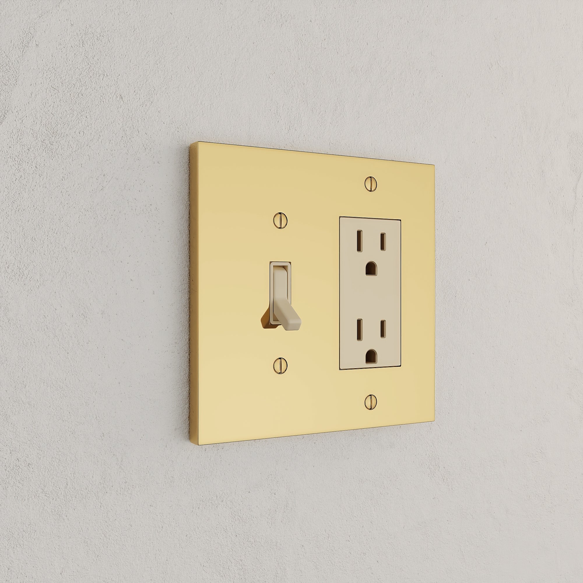 Solid brass Futura Toggle &amp; Open Wall Plate – Double in Polished Brass finish