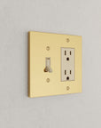 Solid brass Futura Toggle & Open Wall Plate – Double in Polished Brass finish