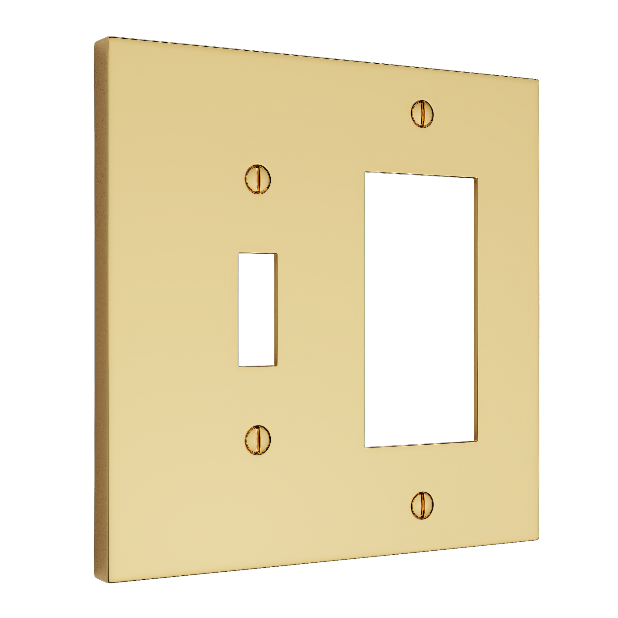 Solid brass Futura Toggle & Open Wall Plate – Double in Polished Brass finish