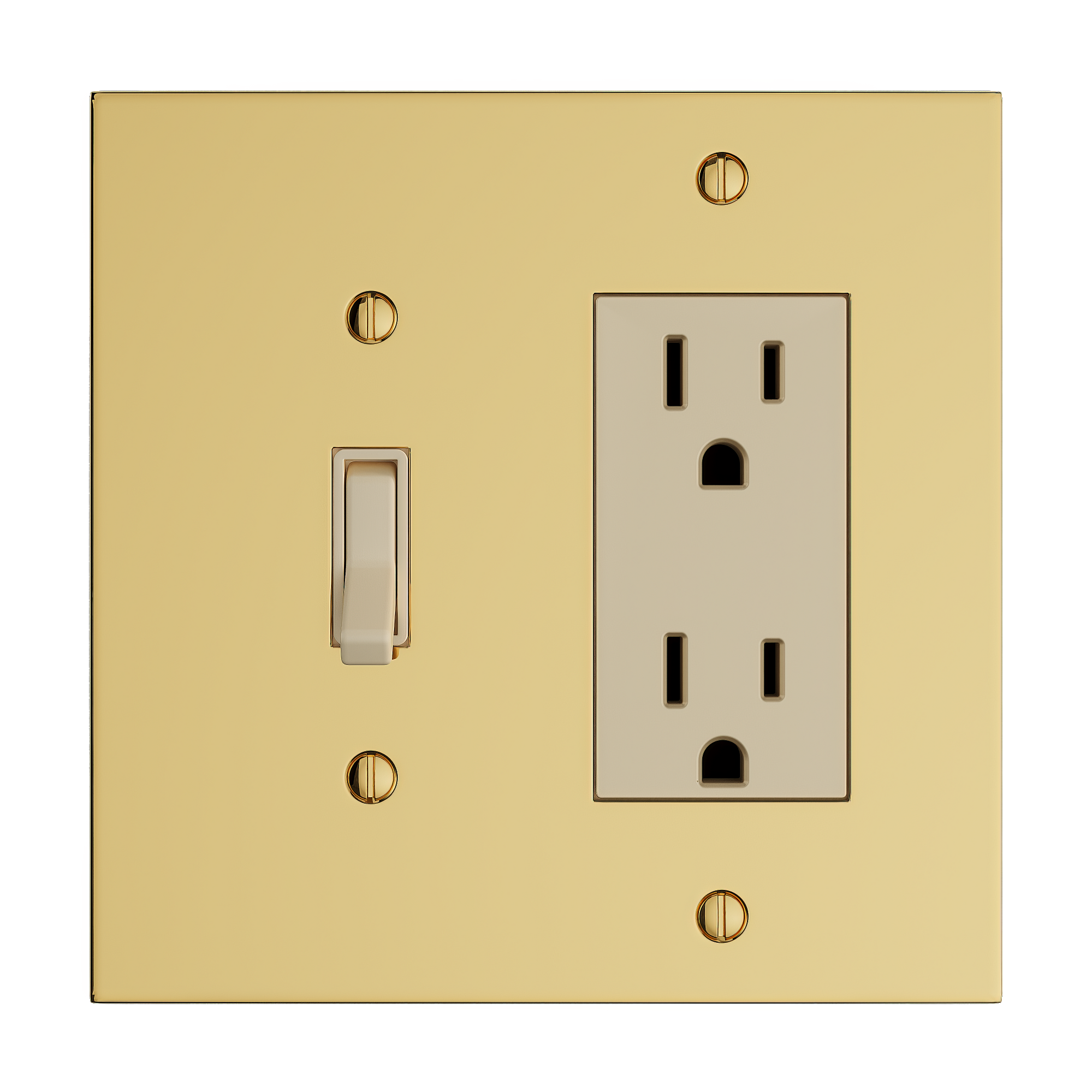 Solid brass Futura Toggle &amp; Open Wall Plate – Double in Polished Brass finish