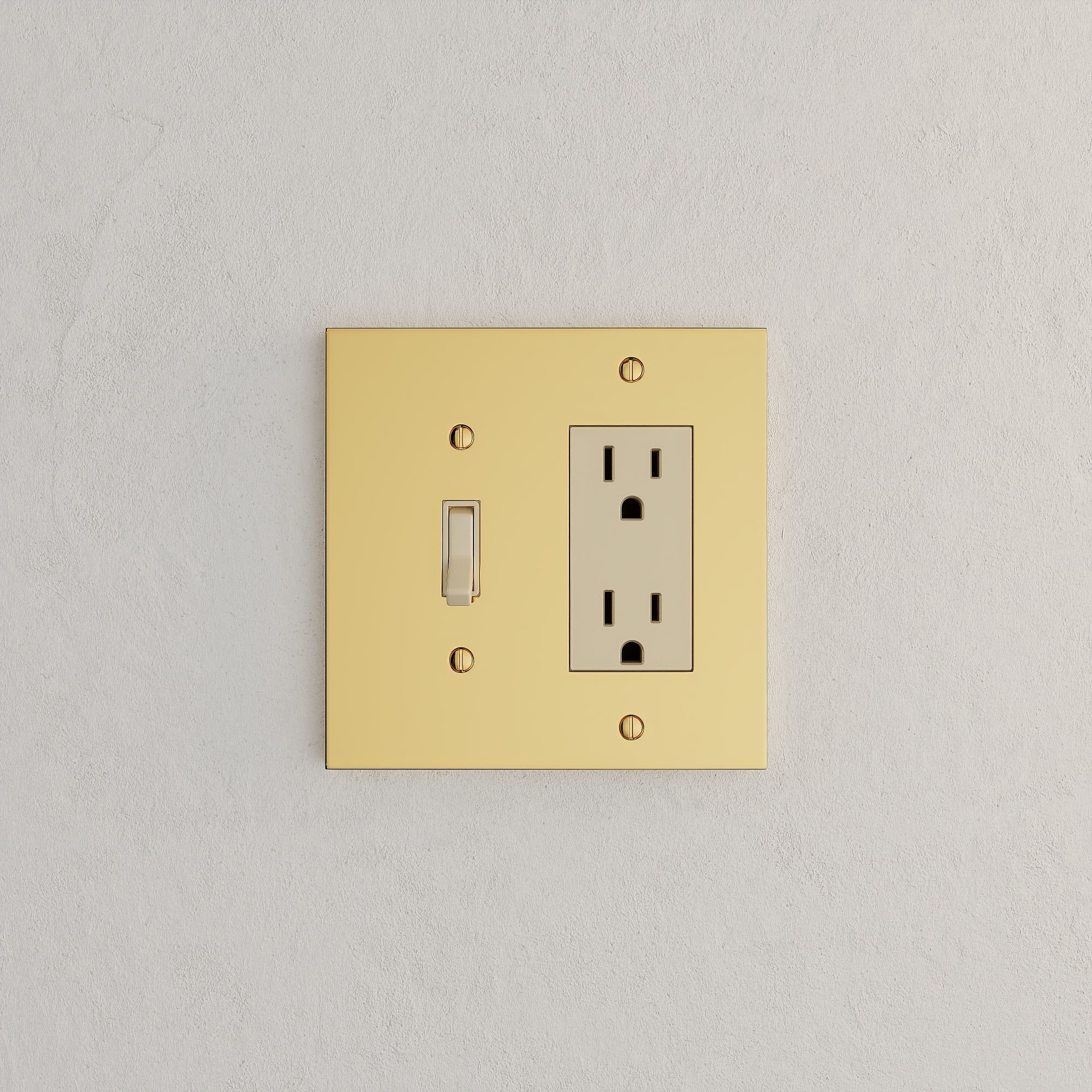 Solid brass Futura Toggle &amp; Open Wall Plate – Double in Polished Brass finish