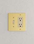 Solid brass Futura Toggle & Open Wall Plate – Double in Polished Brass finish