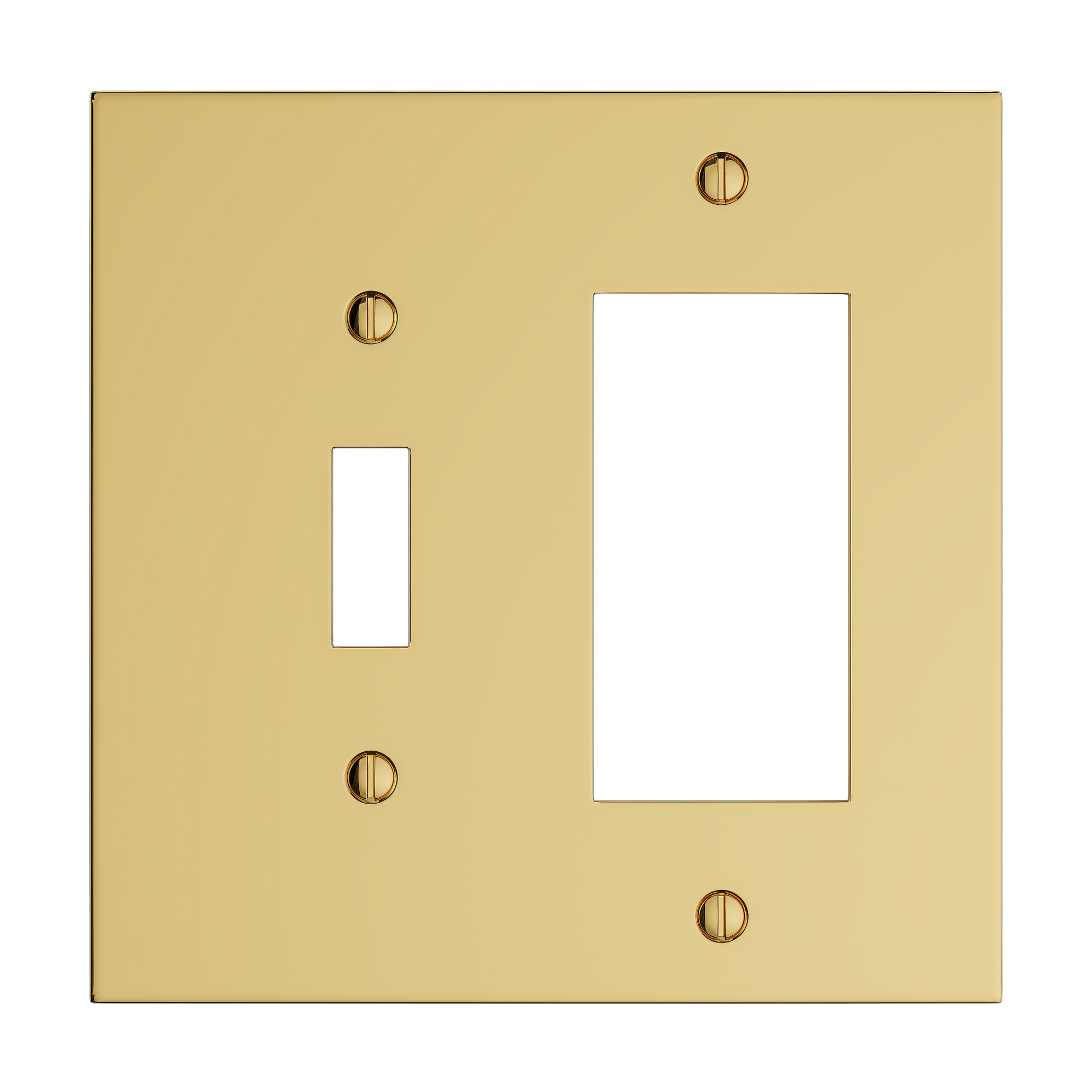 Solid brass Futura Toggle &amp; Open Wall Plate – Double in Polished Brass finish