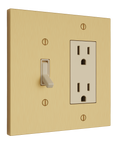 Solid brass Futura Toggle & Open Wall Plate – Double in Satin Brass finish