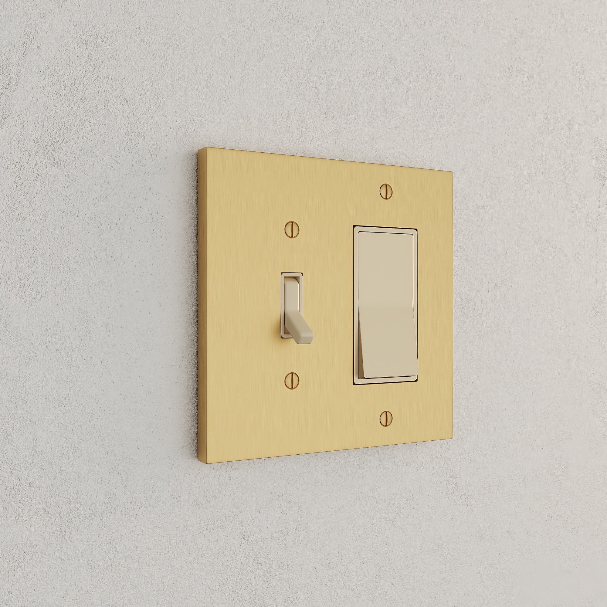 Solid brass Futura Toggle &amp; Open Wall Plate – Double in Satin Brass finish