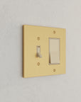 Solid brass Futura Toggle & Open Wall Plate – Double in Satin Brass finish