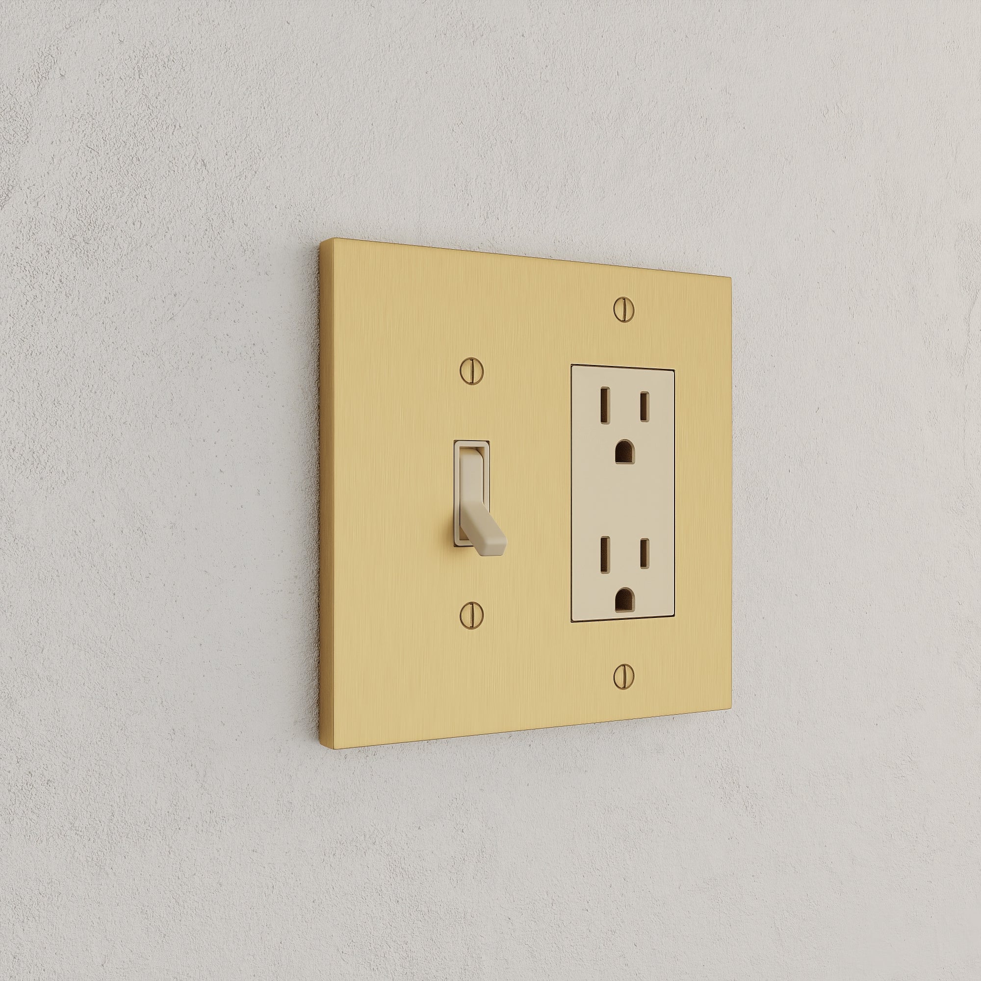 Solid brass Futura Toggle &amp; Open Wall Plate – Double in Satin Brass finish