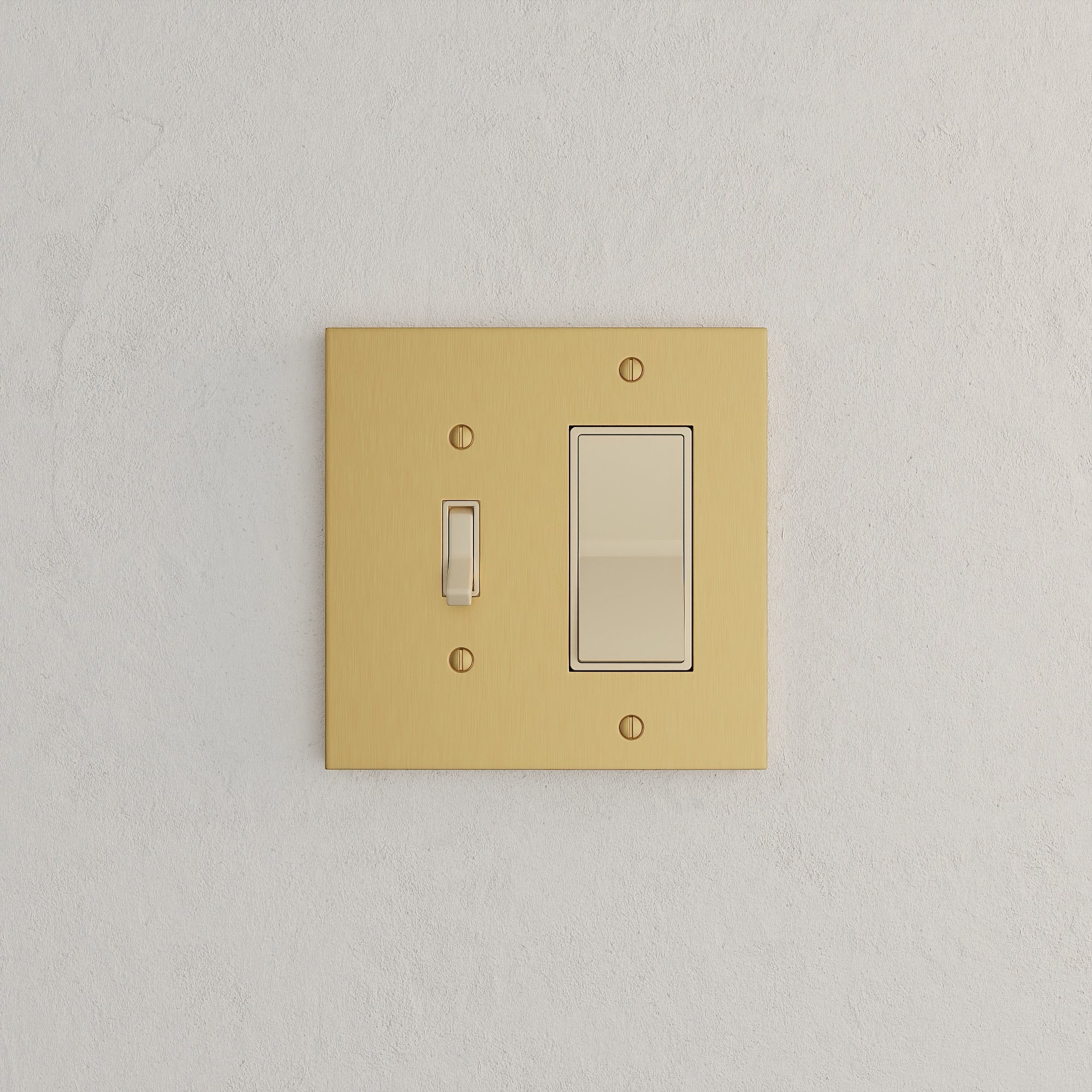 Solid brass Futura Toggle &amp; Open Wall Plate – Double in Satin Brass finish