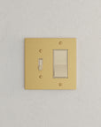 Solid brass Futura Toggle & Open Wall Plate – Double in Satin Brass finish