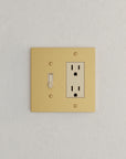 Solid brass Futura Toggle & Open Wall Plate – Double in Satin Brass finish