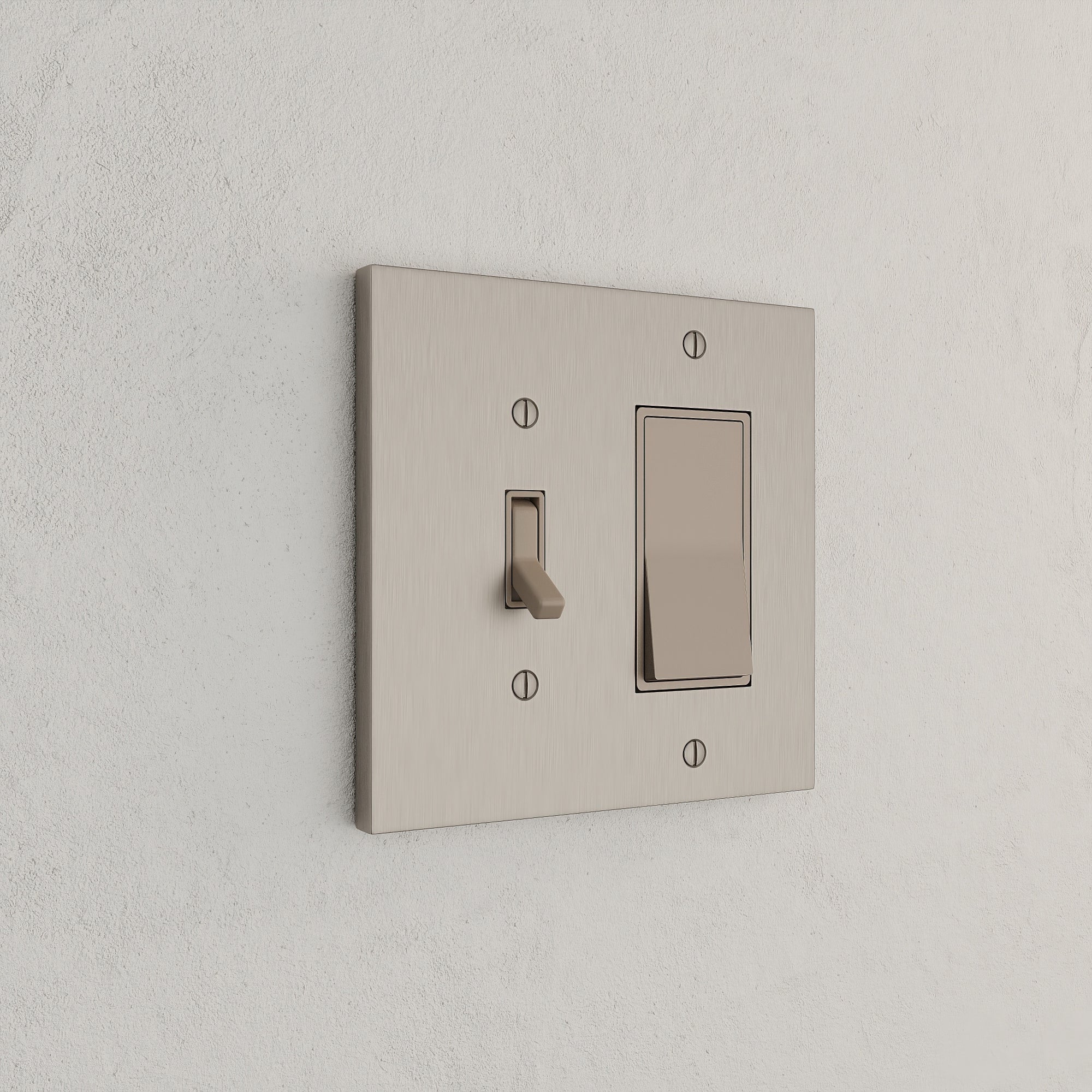 Solid brass Futura Toggle &amp; Open Wall Plate – Double in Satin Nickel finish
