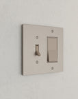 Solid brass Futura Toggle & Open Wall Plate – Double in Satin Nickel finish