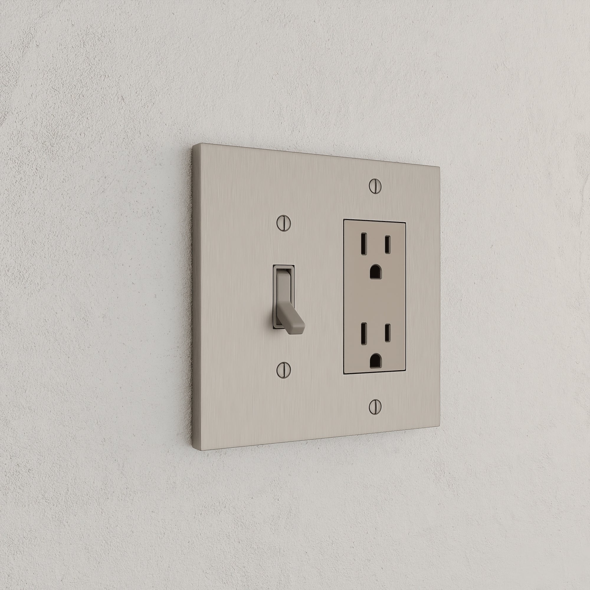 Solid brass Futura Toggle &amp; Open Wall Plate – Double in Satin Nickel finish