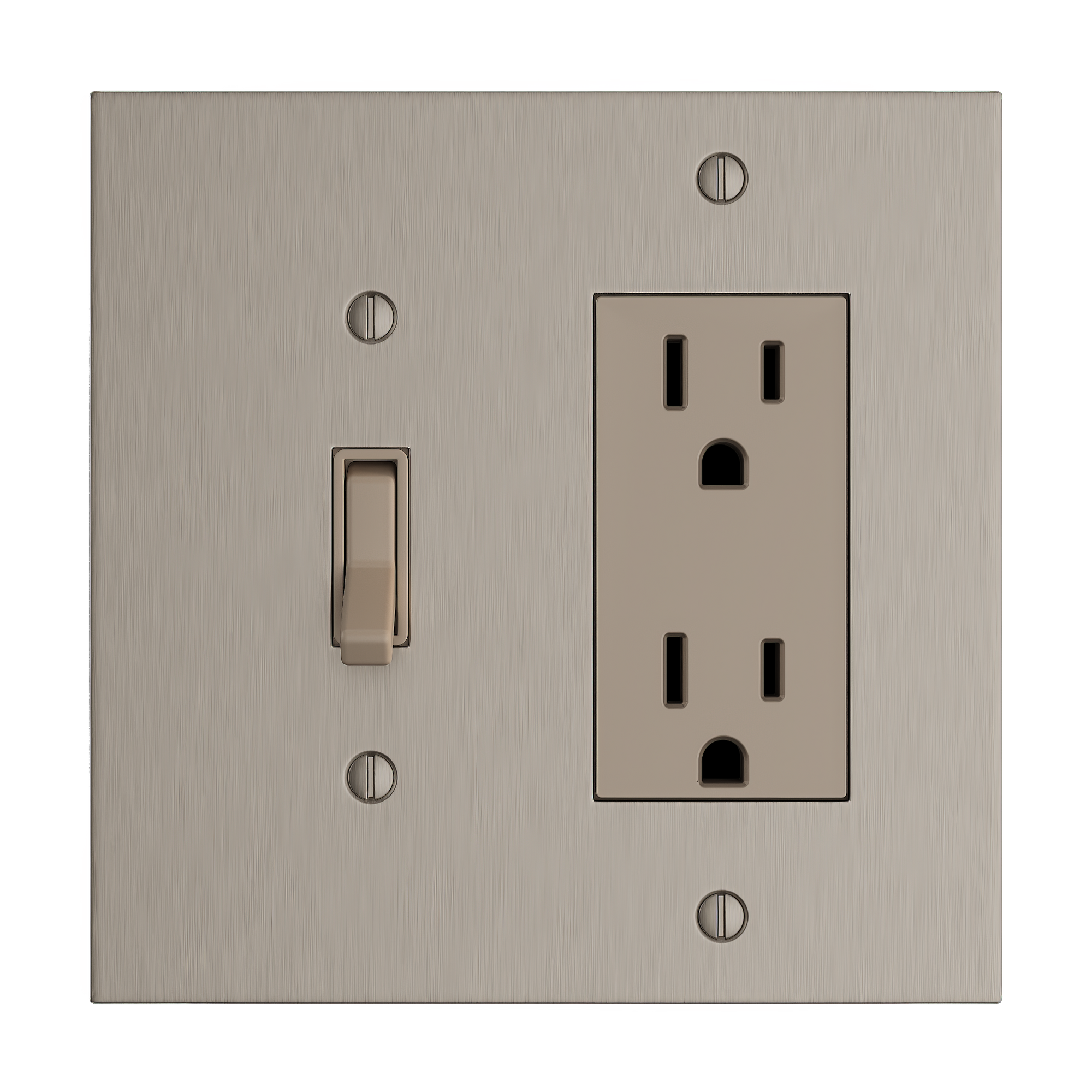 Solid brass Futura Toggle &amp; Open Wall Plate – Double in Satin Nickel finish